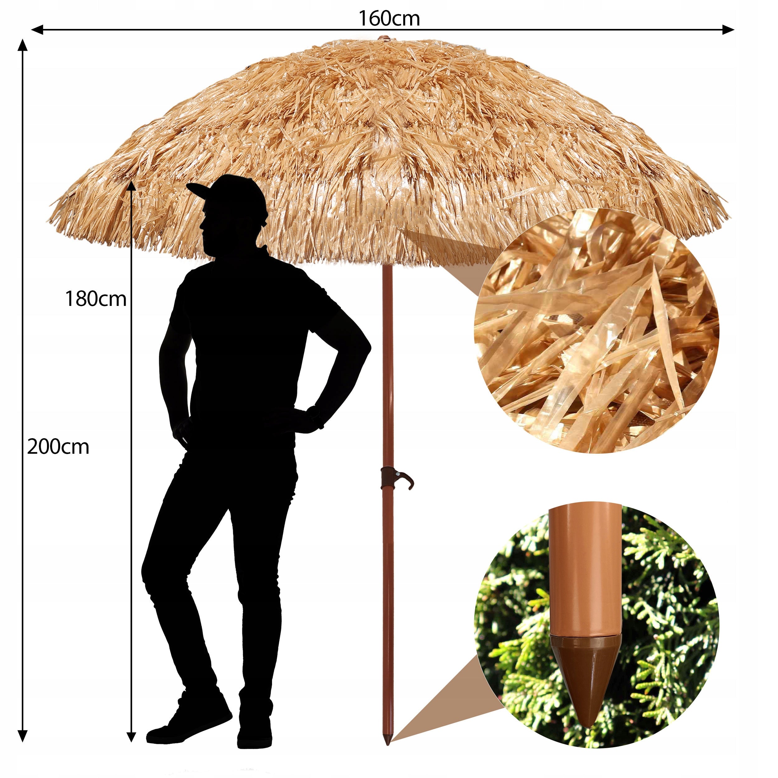 LARGE HAWAIIAN BEACH UMBRELLA 160 CM FOR BALCONY TERRACE GARDEN XXL Color beige