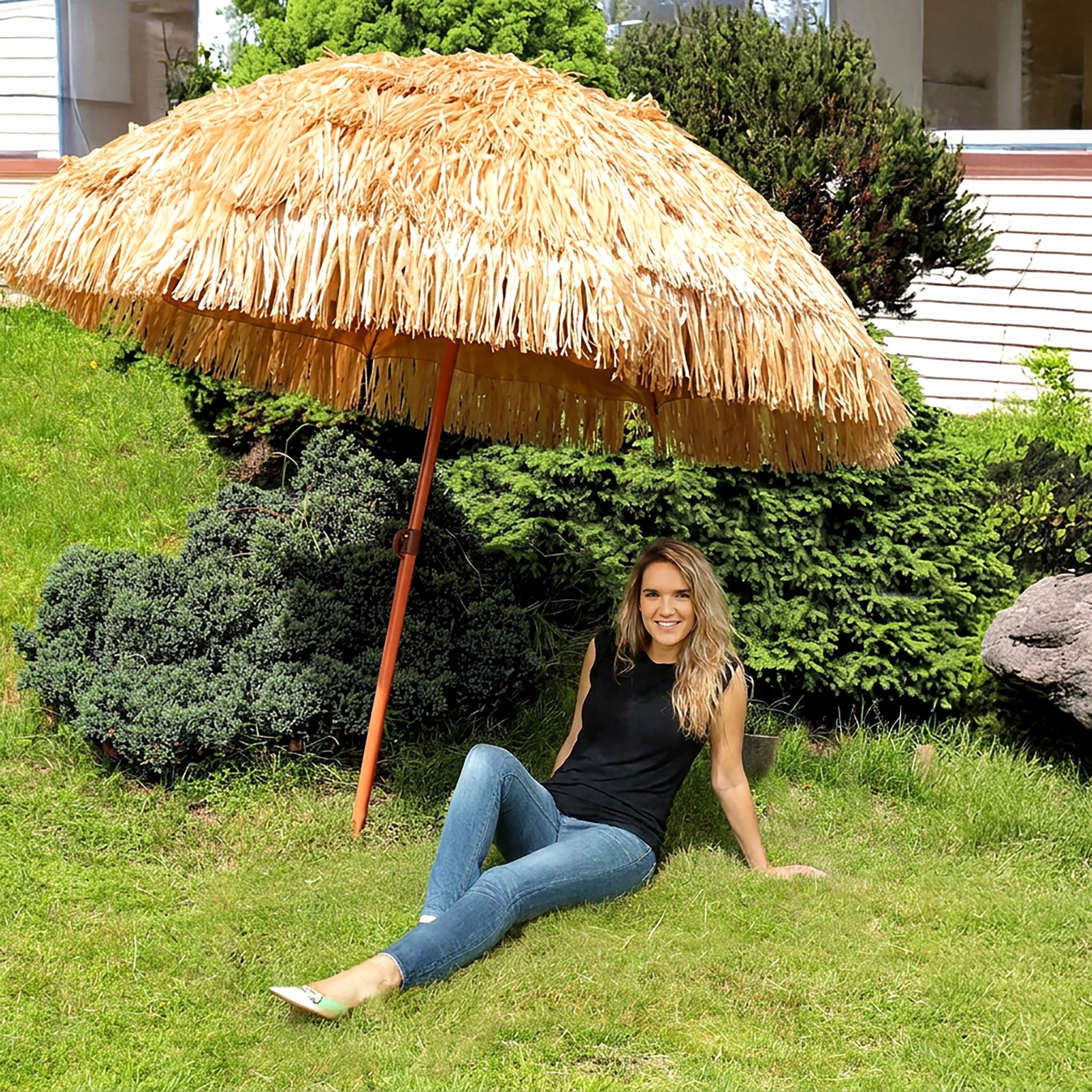 LARGE HAWAIIAN BEACH UMBRELLA 220 CM FOR BALCONY GARDEN + COVER Diameter/width 220 cm