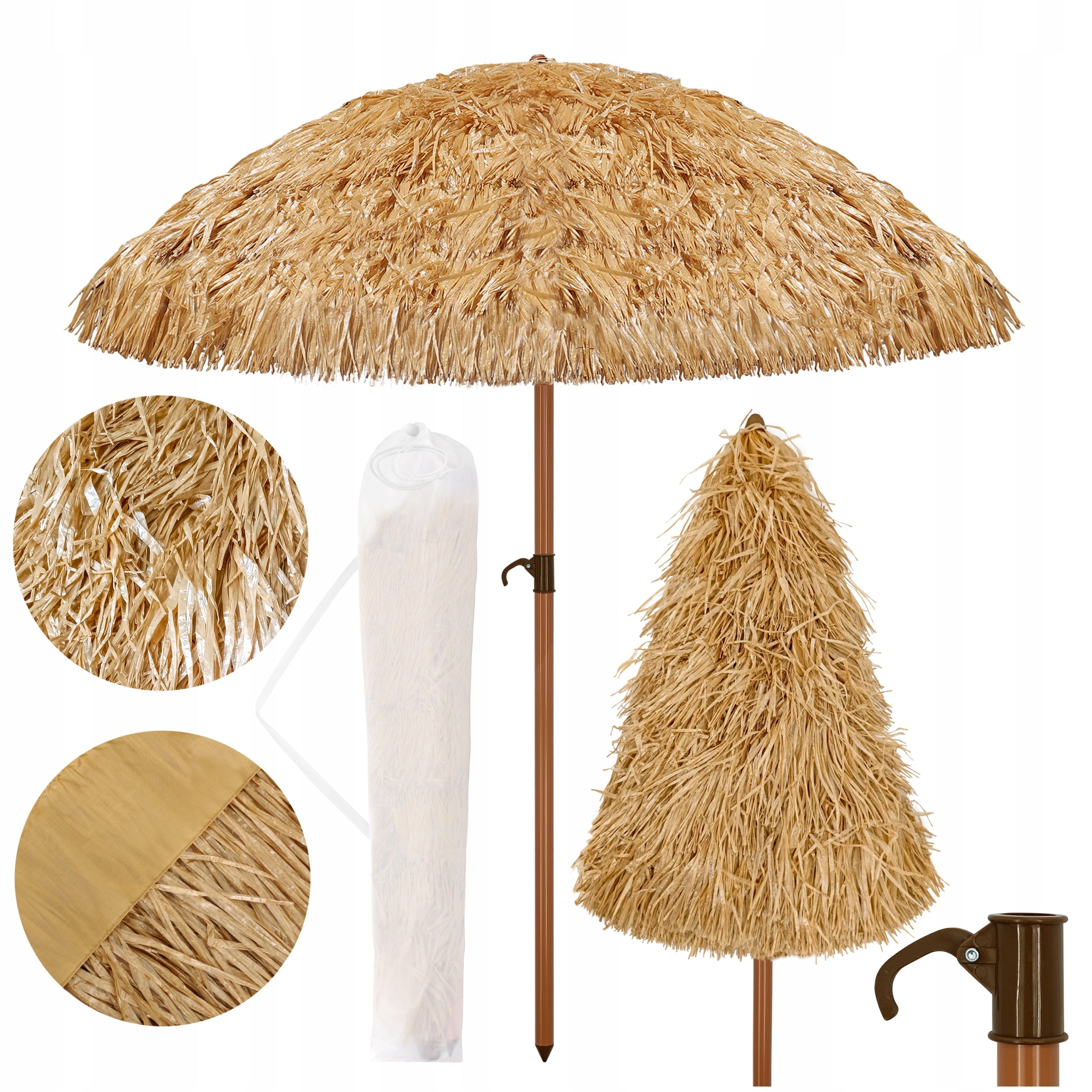 LARGE HAWAIIAN BEACH UMBRELLA 220 CM FOR BALCONY GARDEN + COVER