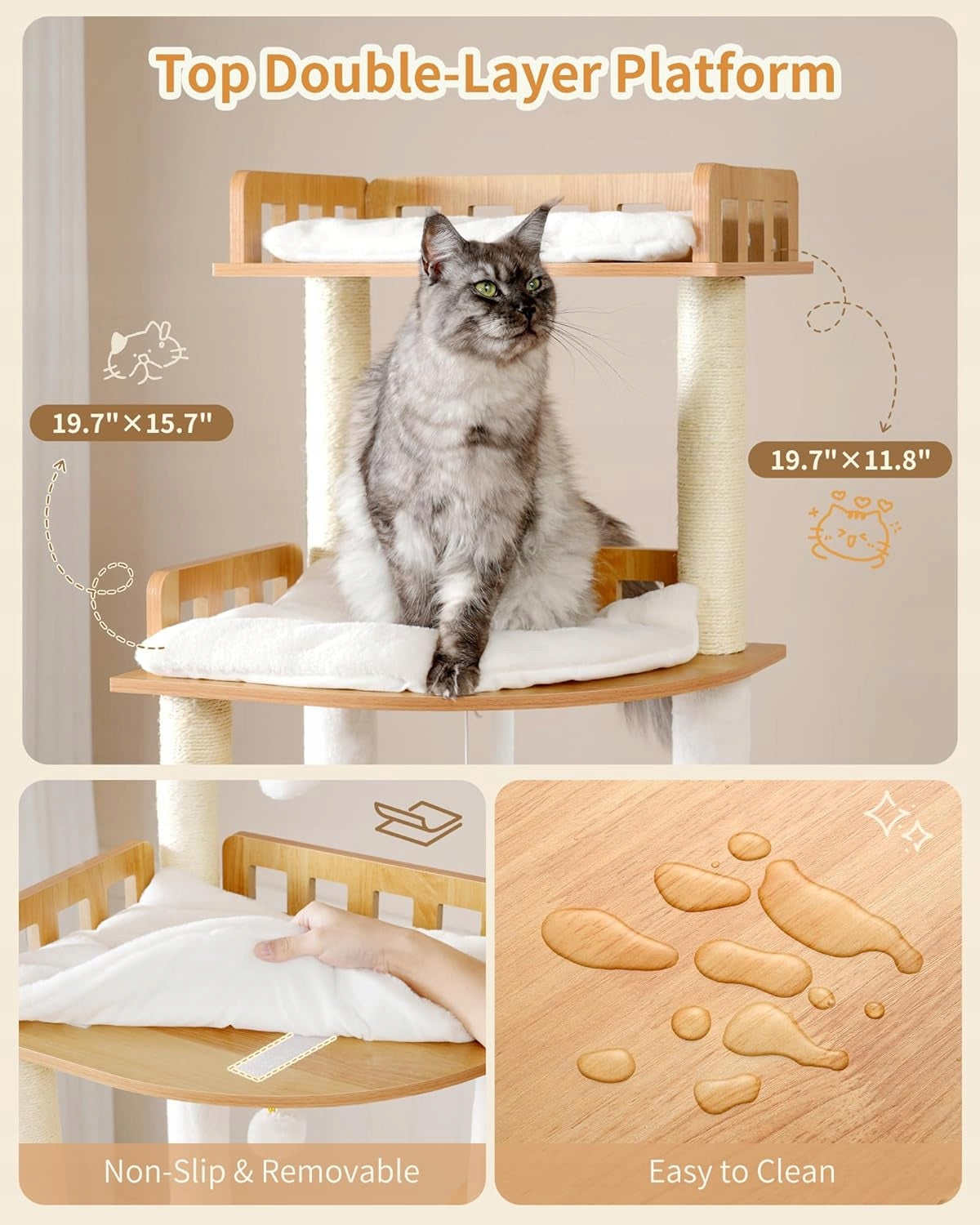 LARGE HIGH SCRATCHING POST FOR CATS WITH BOOTH AND HAMMOCKS 184 CM WALNUT COLOR Kind tall scratching post
