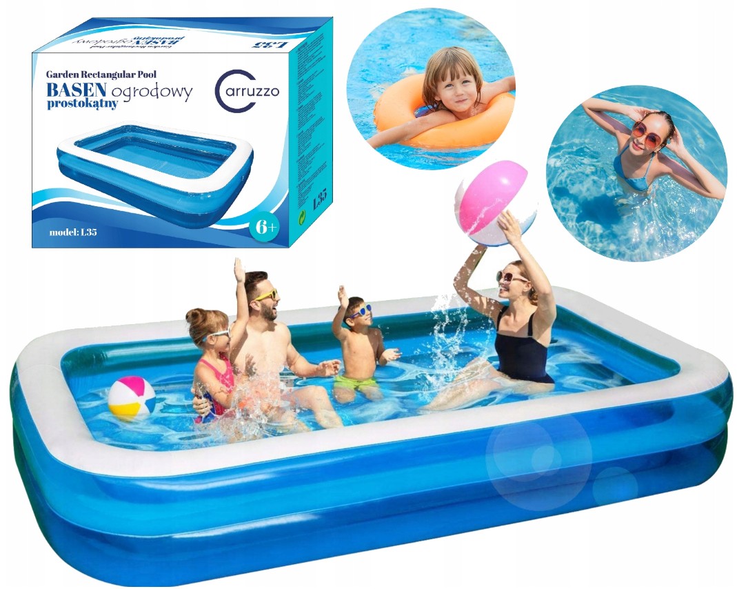 LARGE INFLATABLE GARDEN POOL 262x175x51 cm FAMILY FOR CHILDREN RECTANGULAR Height 50 cm