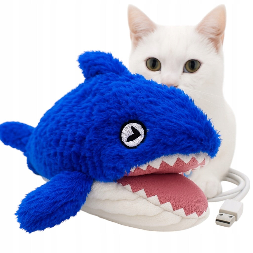 LARGE INTERACTIVE TOY PLUSH FOR CAT 27 CM SHARK USB CABLE MOVES