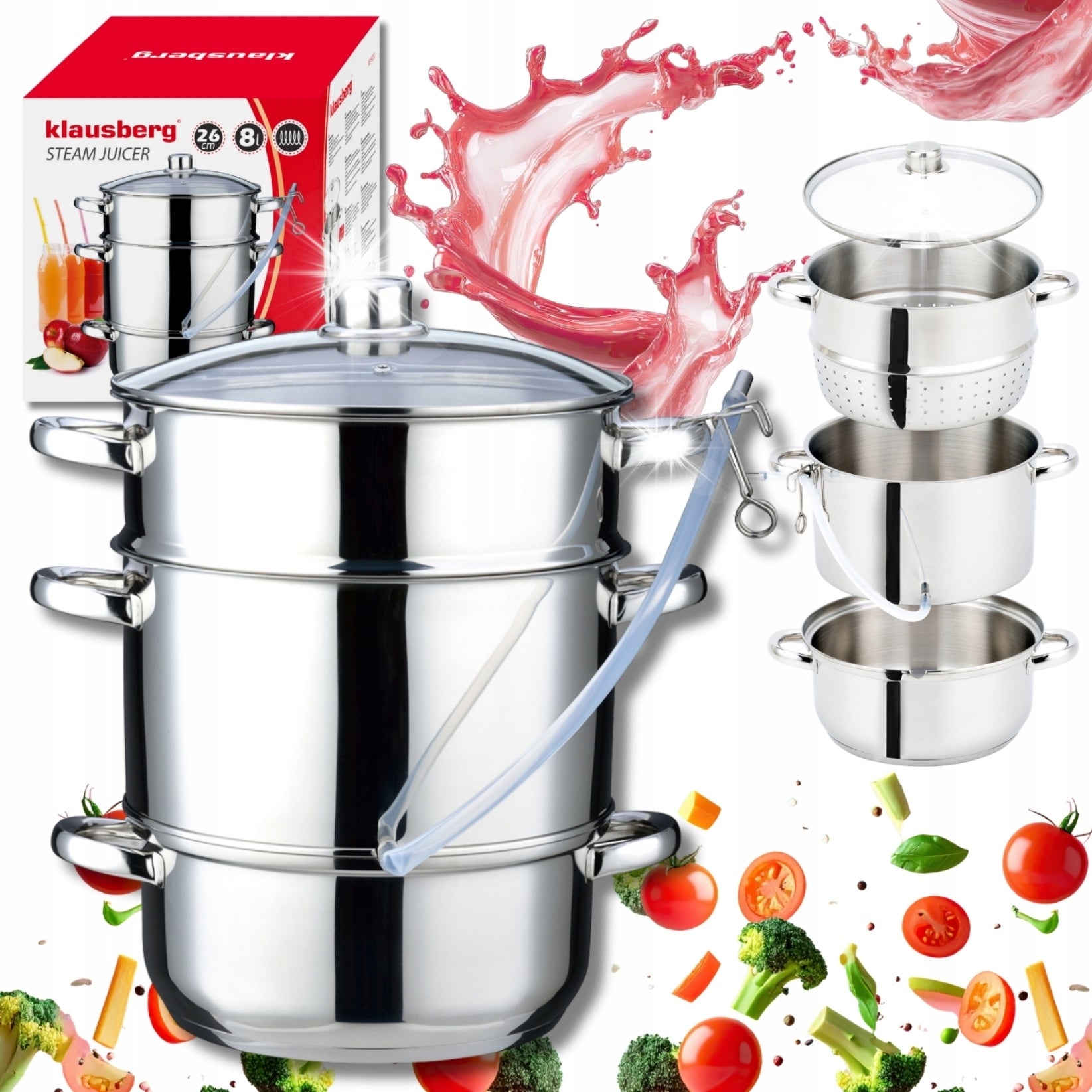 LARGE JUICER 8L STEAM JUICE POT INDUCTION GAS 26CM