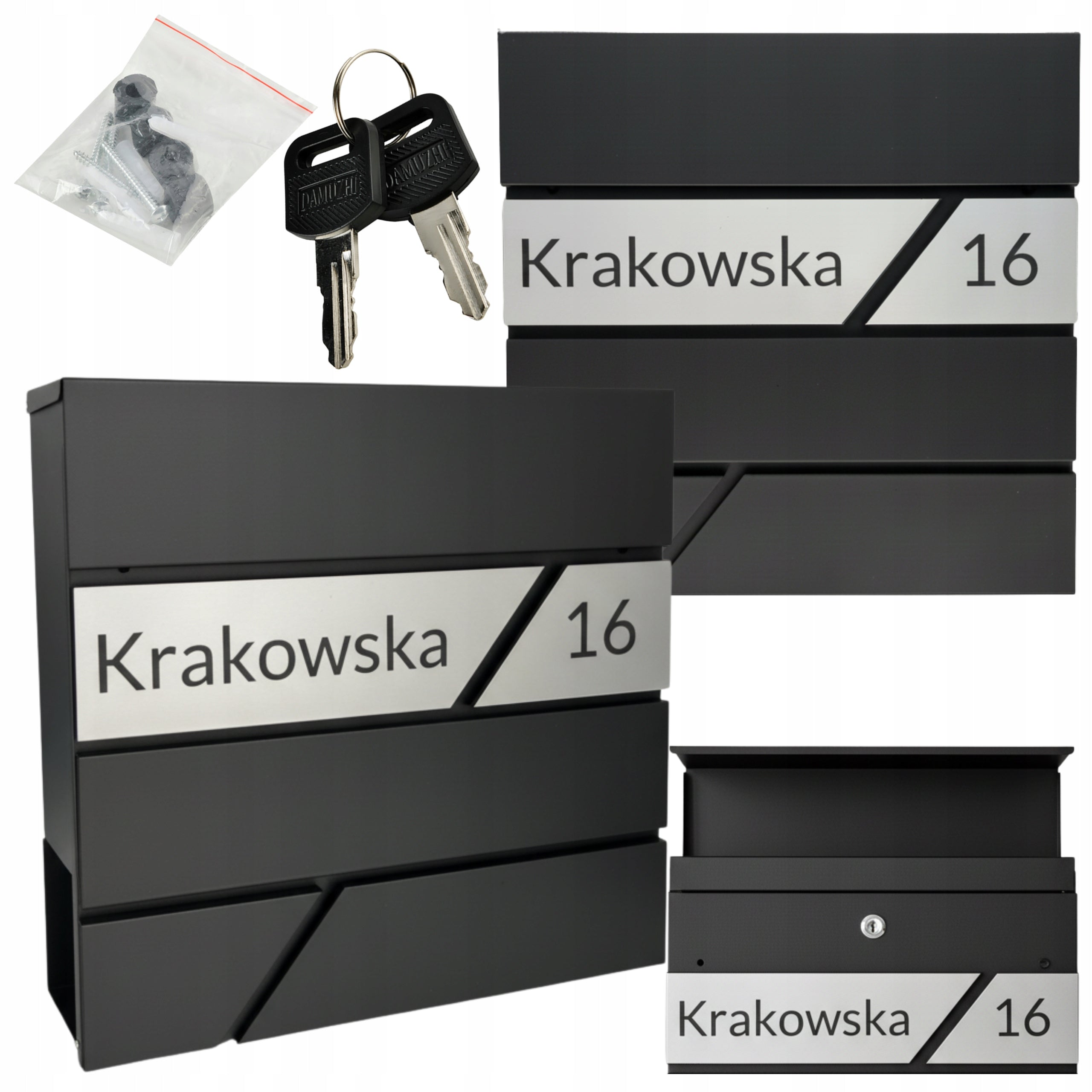 LARGE LETTERBOX WITH ADDRESS HOUSE NUMBER ANTHRACITE MAIL ENGRAVED