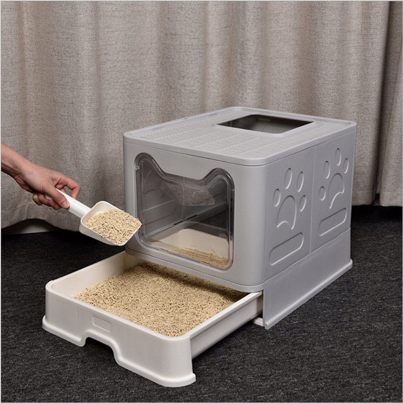 LARGE LITTER BOX CLOSED FOR CAT FOLDING PULL-OUT DRAWER SIEVE RIM GREY Manufacturer code SH-KSS