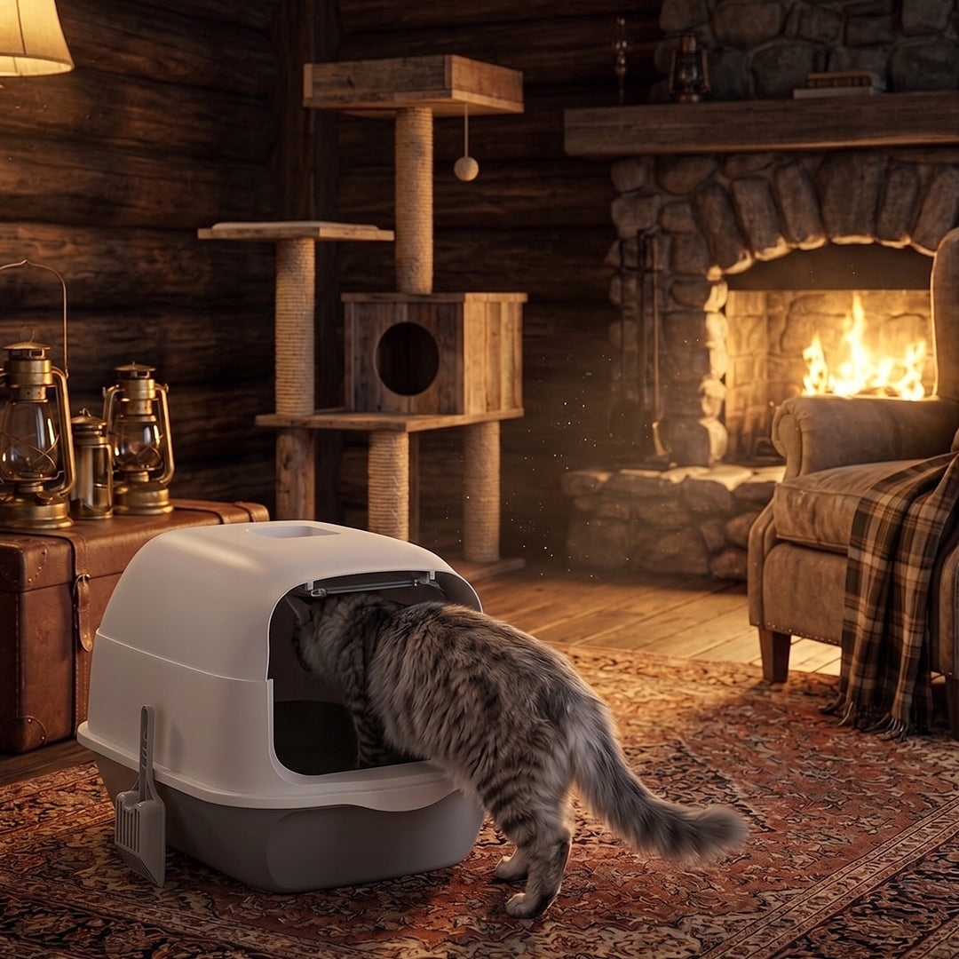 LARGE LITTER BOX CLOSED FOR CAT WITH FILTER LITTER COVERED TOILET EARS SPATULA Manufacturer code KUWETA Z FILTREM ŁOPATKA