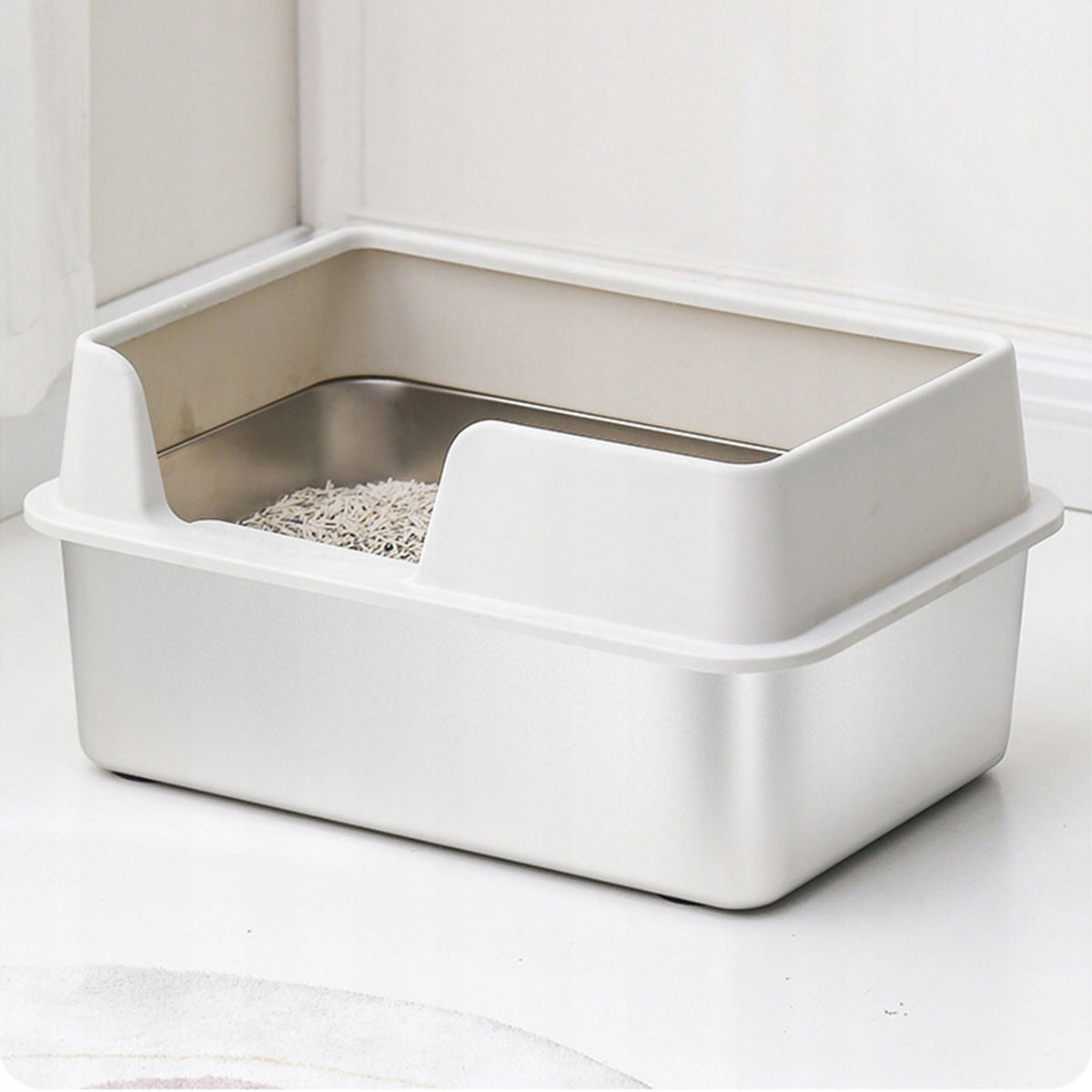 LARGE LITTER BOX STAINLESS STEEL FOR CAT WITH FRAME