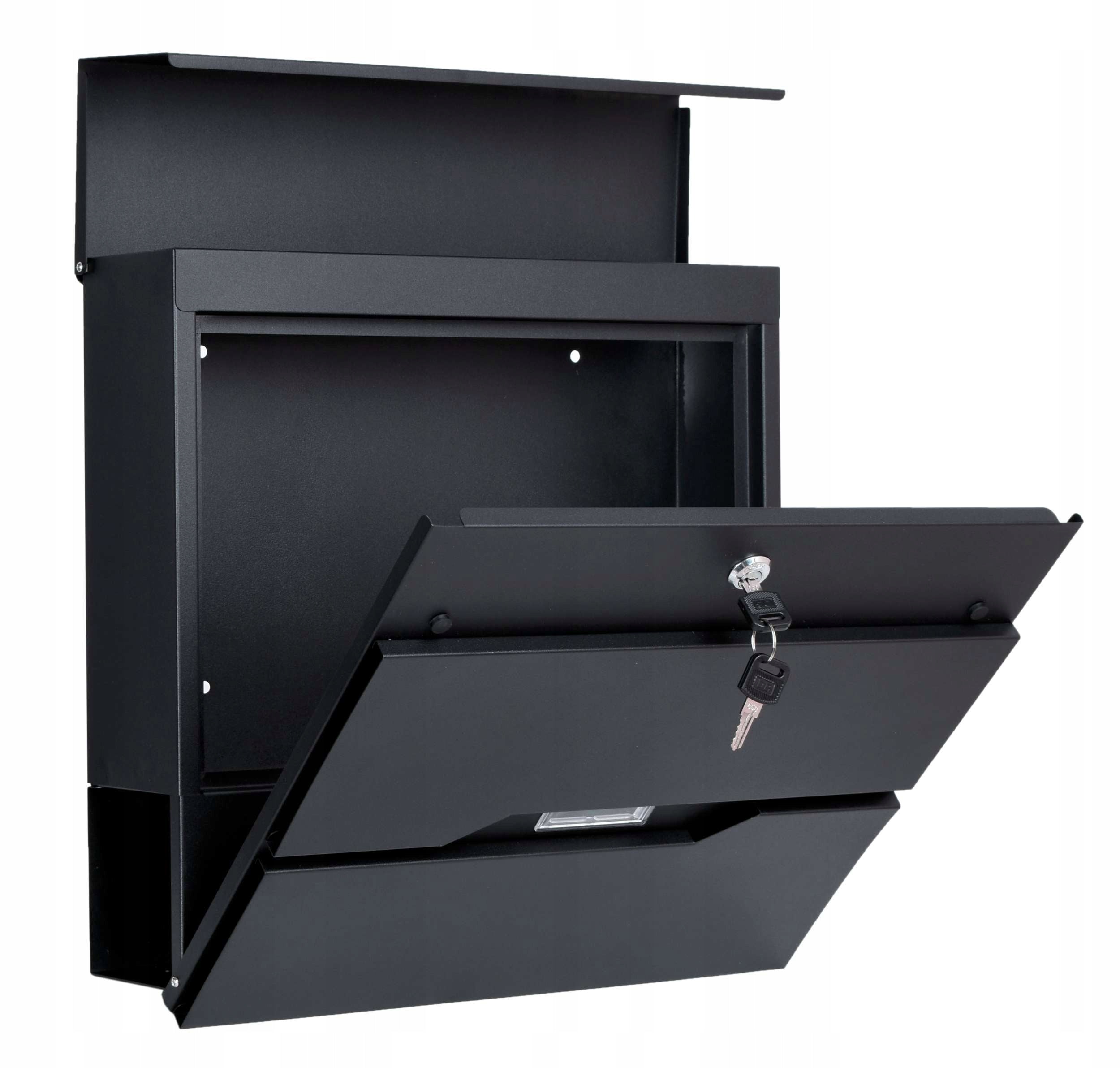 LARGE MAILBOX FOR LETTERS, MAIL, NEWSPAPERS WITH A NEWSPAPER, BLACK STEEL Product depth 11 cm