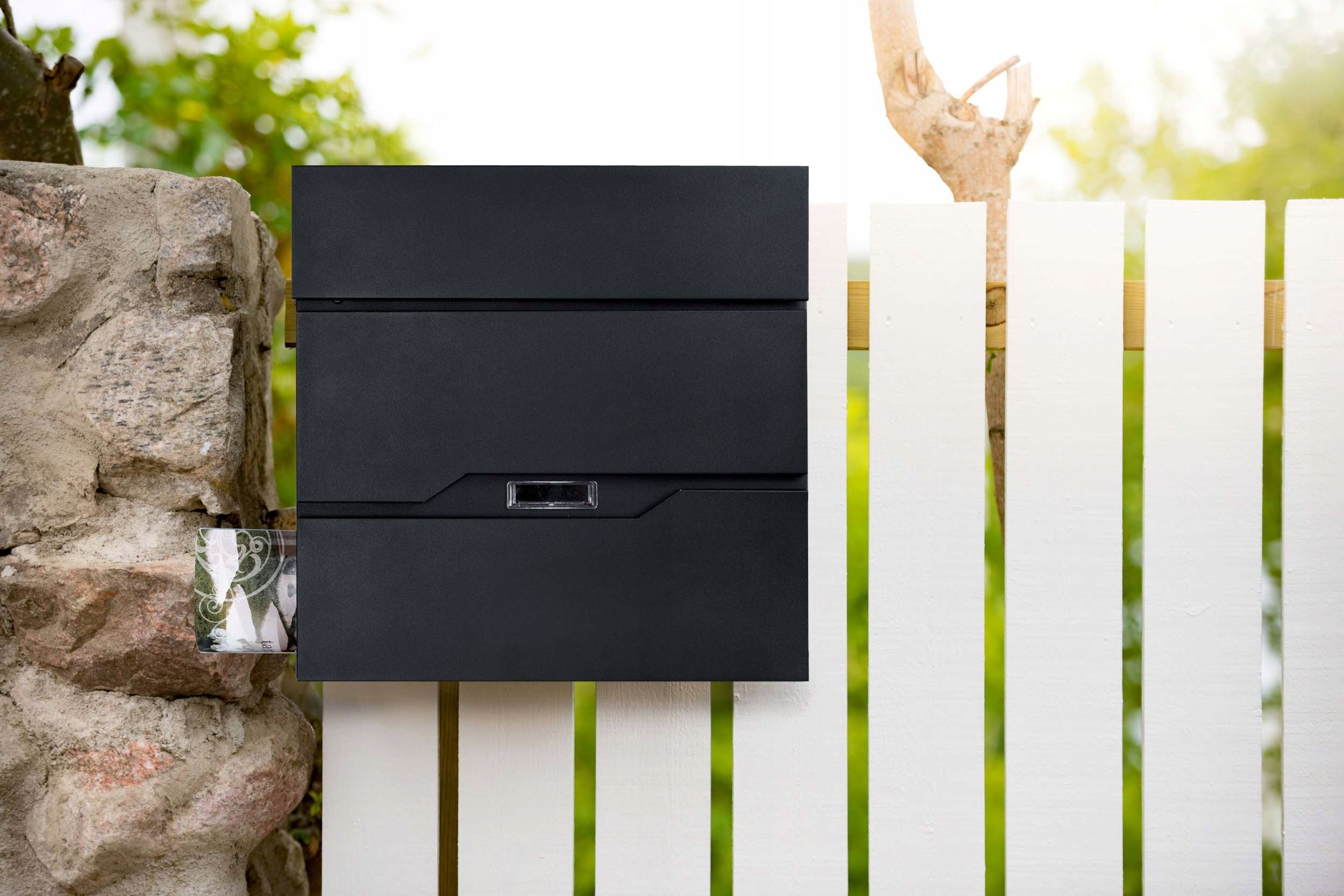 LARGE MAILBOX FOR LETTERS, MAIL, NEWSPAPERS WITH A NEWSPAPER, BLACK STEEL Product height 37 cm