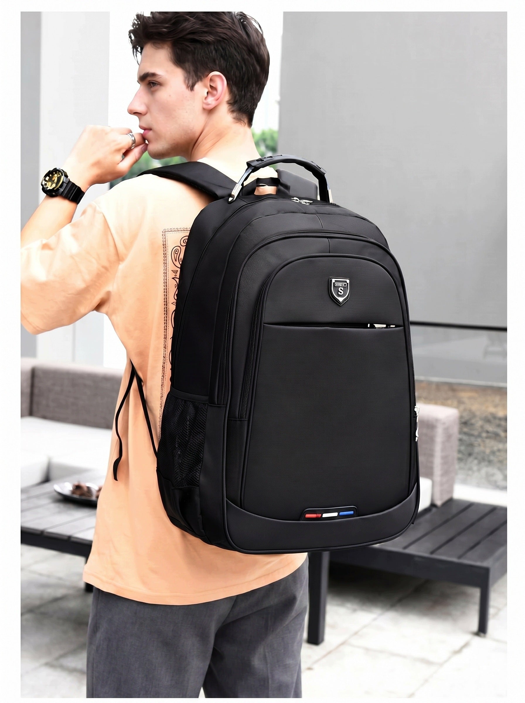 LARGE MEN'S BACKPACK FOR LAPTOP WORK SCHOOL BLACK YOUTH Brand no brand