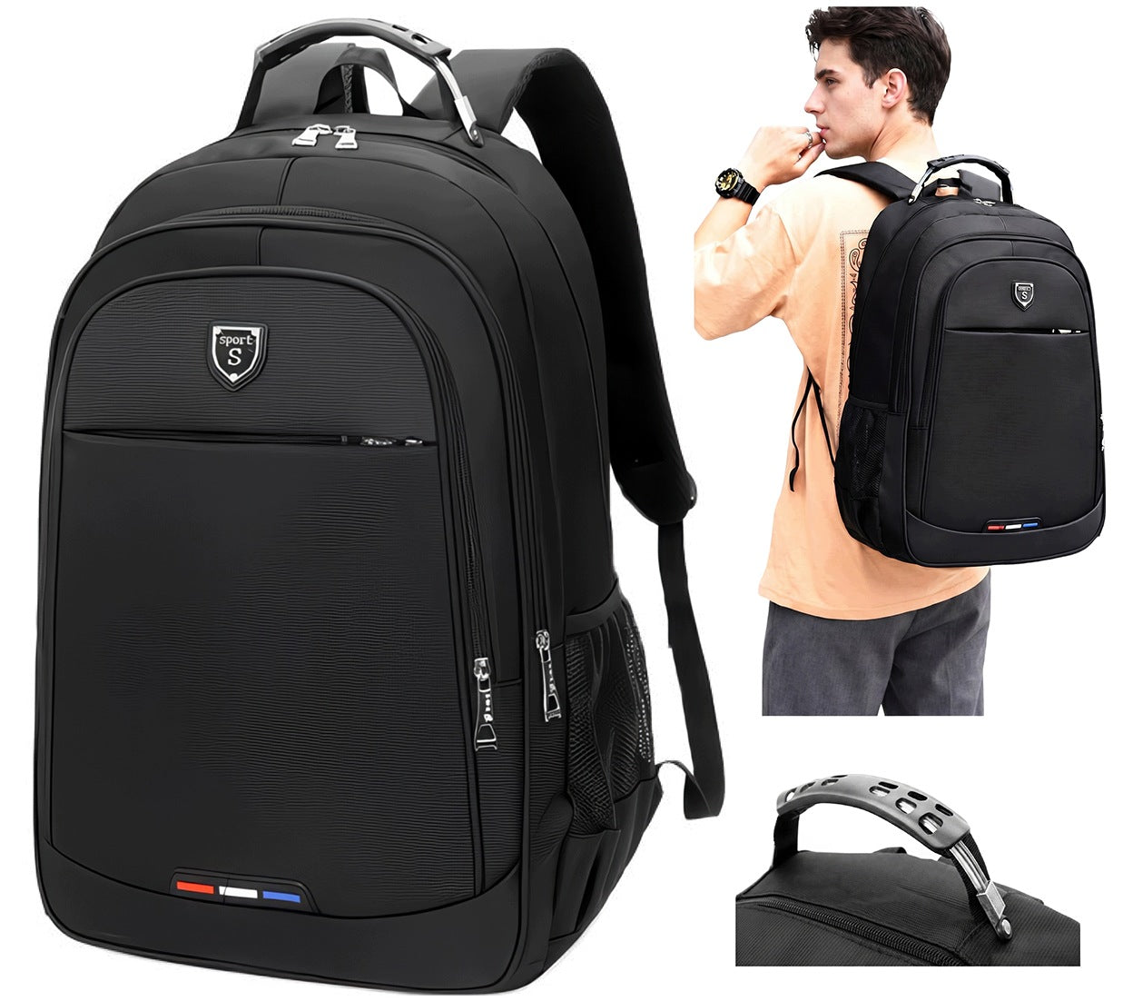 LARGE MEN'S BACKPACK FOR LAPTOP WORK SCHOOL BLACK YOUTH