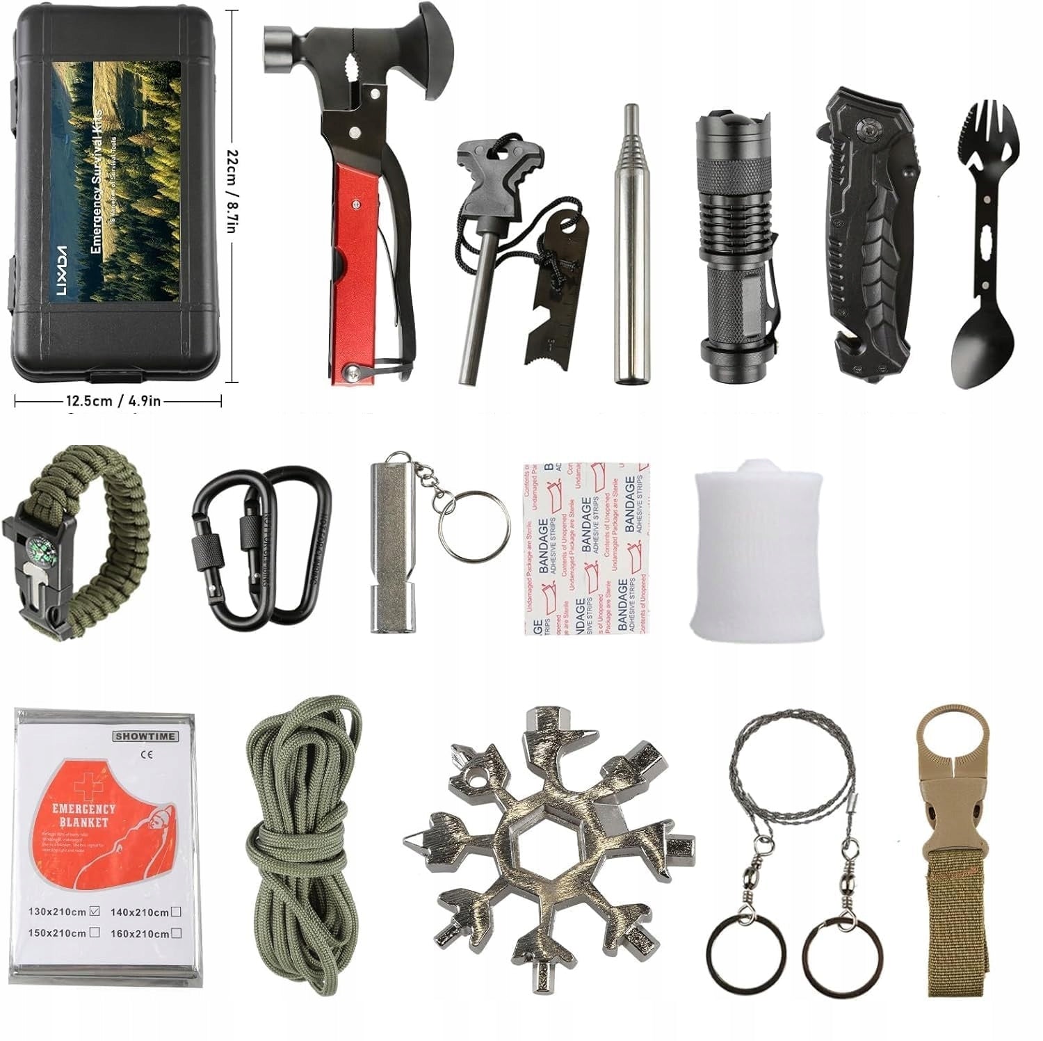 LARGE MILITARY SURVIVAL KIT FOR SURVIVAL ESSENTIAL 62in1 XXL Brand no brand