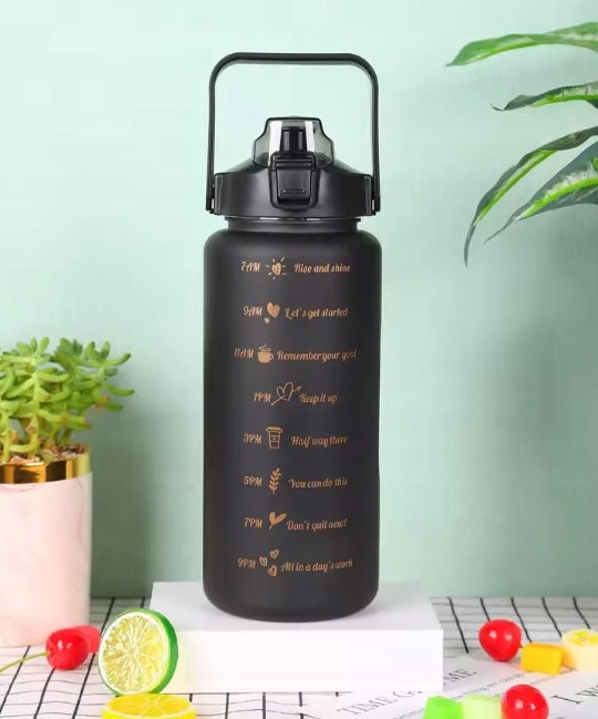 LARGE MOTIVATIONAL WATER BOTTLE WITH HANDLE AND MEASURING CUP STRAW 2 LITERS Packaging status original