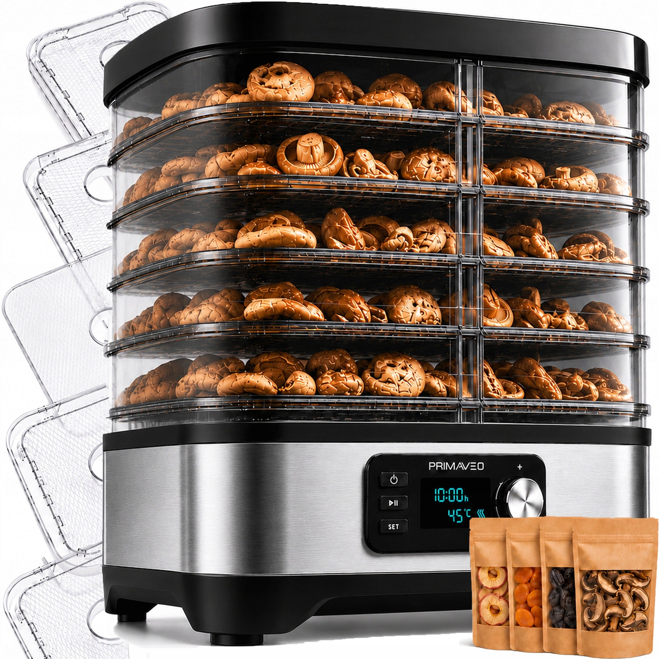 LARGE Mushroom Dryer 10in1 Fruit 450W Thermocouple Inox 6 SIT 18L ADDITIVES