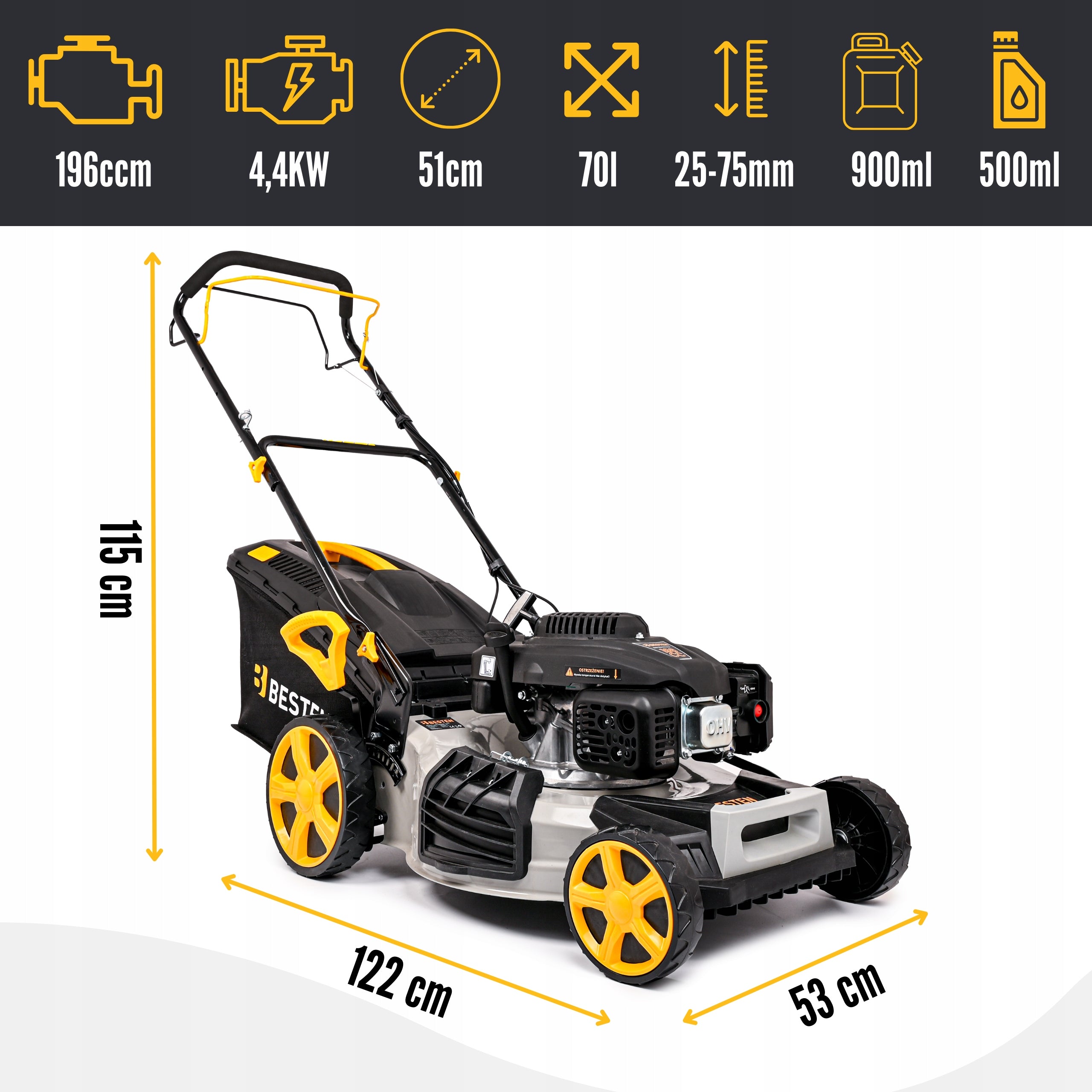 LARGE PETROL MOWER WITH GRASS DRIVE 196CC 53CM OHV LONCIN Manufacturer code BE0002862