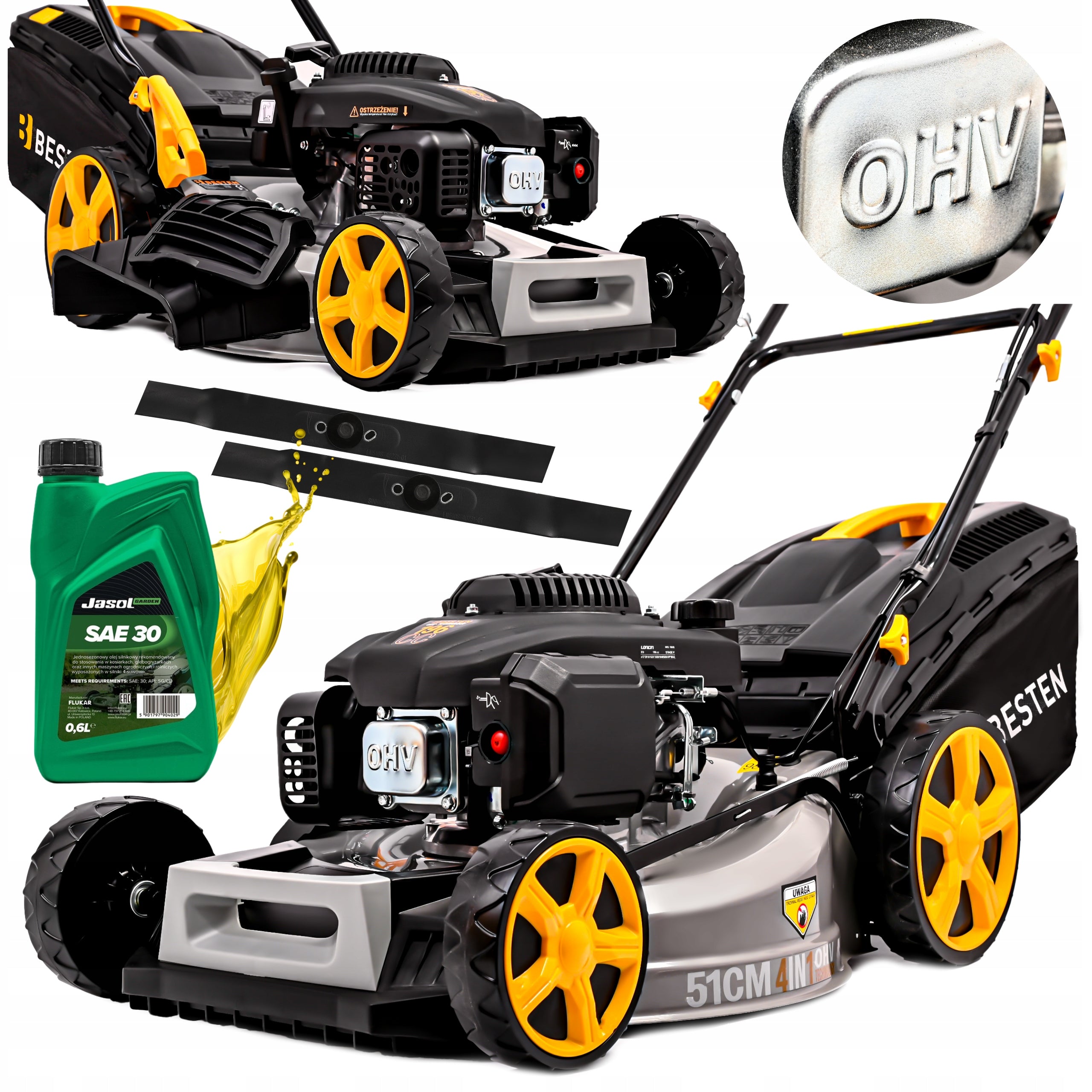 LARGE PETROL MOWER WITH GRASS DRIVE 196CC 53CM OHV LONCIN