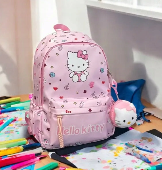 LARGE PINK SCHOOL BACKPACK SATCHEL A4 KITTEN HELLO KITTY