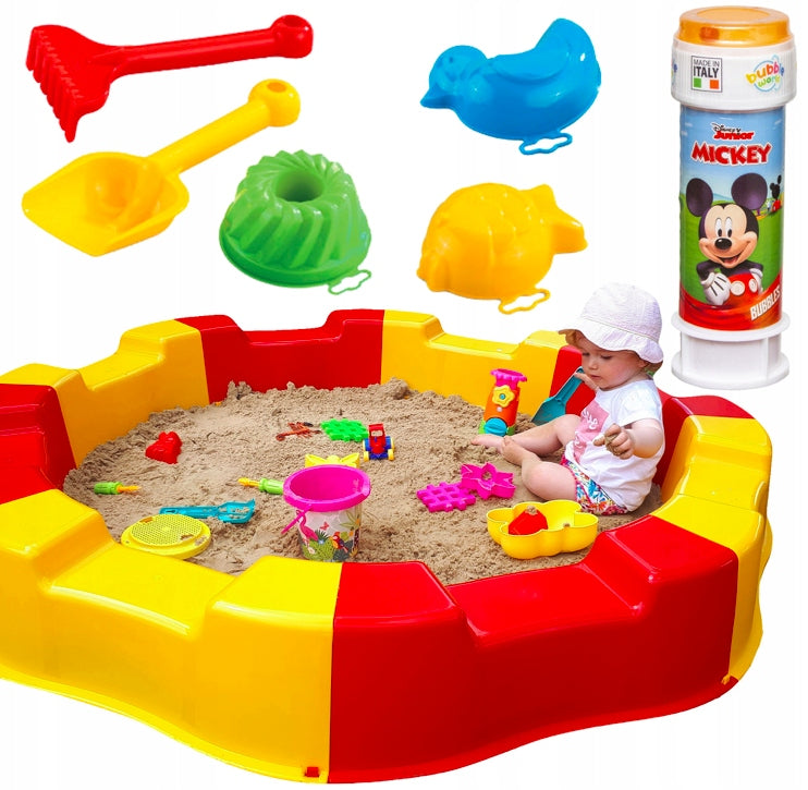 LARGE PLASTIC SANDBOX FOLDING DIFFERENT COLORS + SOAP BUBBLE TOYS Color gray