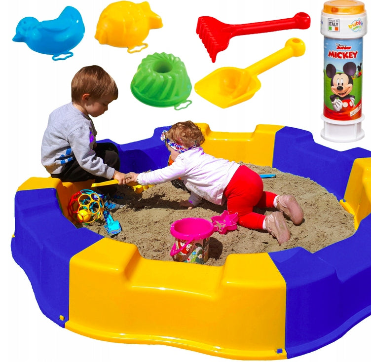 LARGE PLASTIC SANDBOX FOLDING DIFFERENT COLORS + SOAP BUBBLE TOYS Manufacturer code 5906076406966