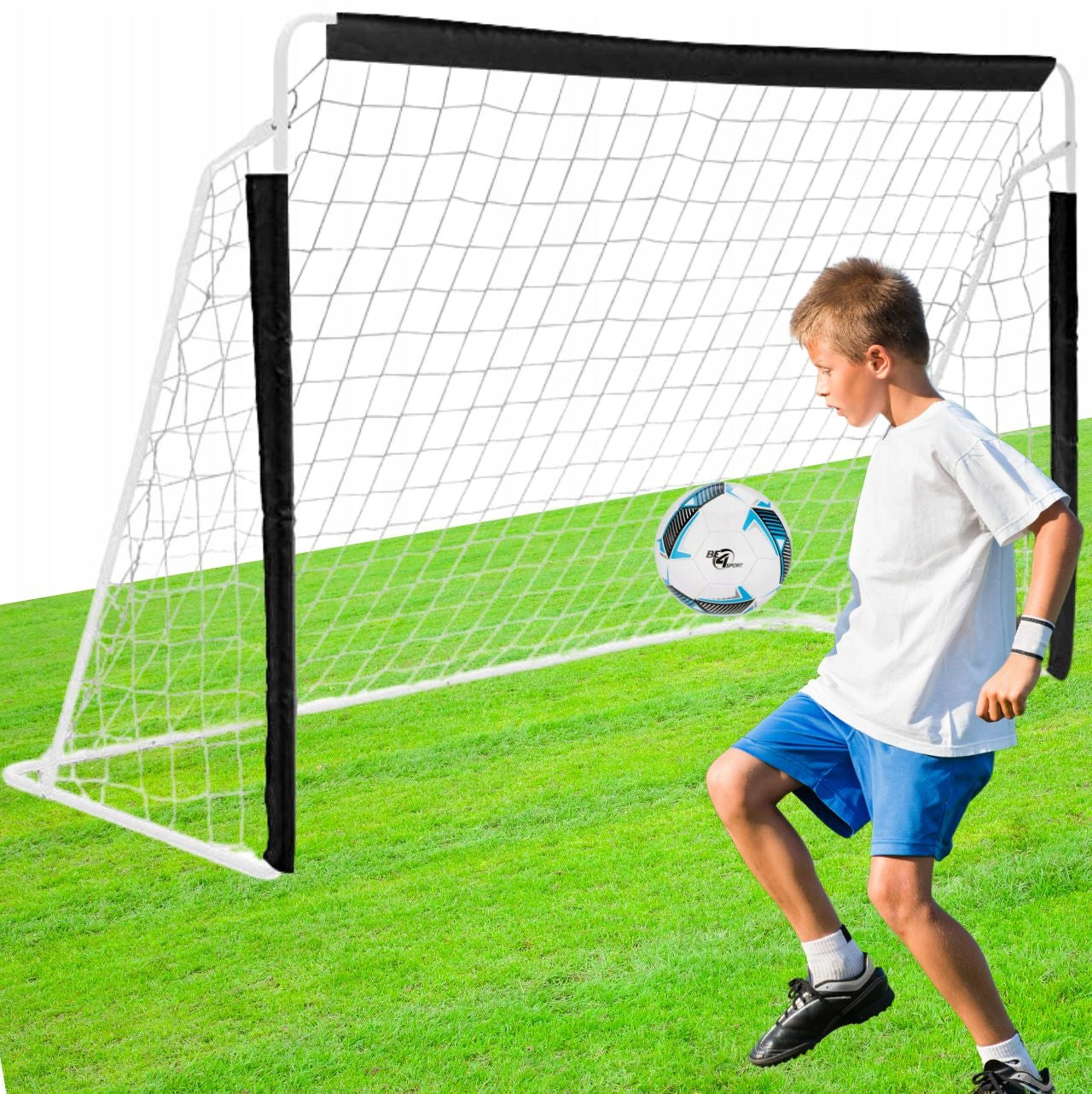 LARGE PORTABLE FOOTBALL GOAL 245x155x80cm GARDEN FOR KIDS GIFT Color white