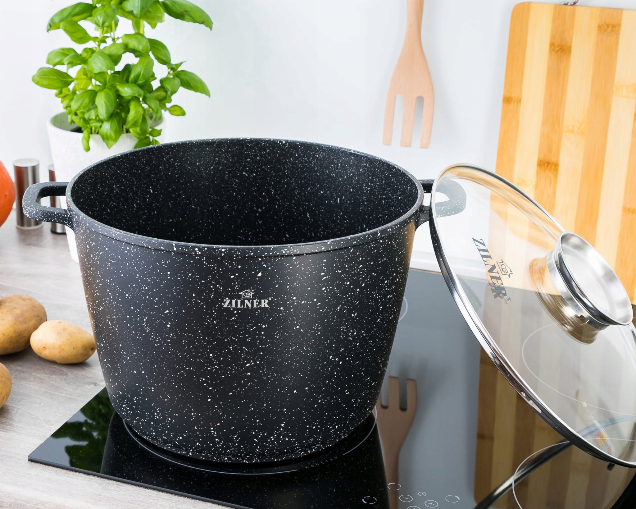 LARGE POT WITH LID 10L INDUCTION POT 6,2L MARBLED POT SET Manufacturer code GARNEK DUŻY Z POKRYWKĄ ZL 7011