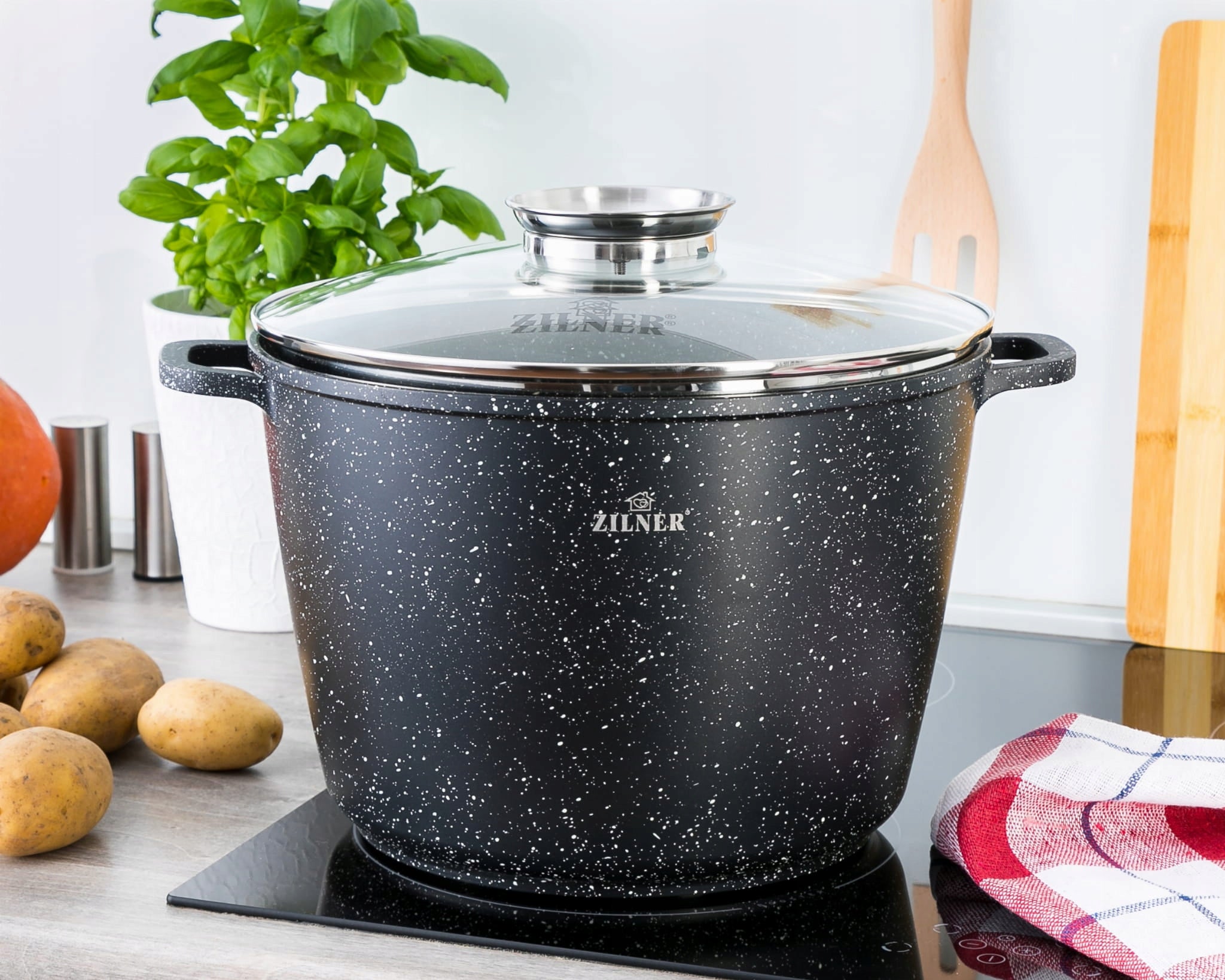LARGE POT WITH LID 10L INDUCTION POT 6,2L MARBLED POT SET Material aluminum