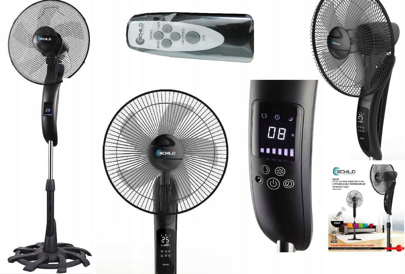 LARGE POWERFUL FAN SCHILD LCD FLOOR STANDING FAN REMOTE CONTROL 5 BLADES
