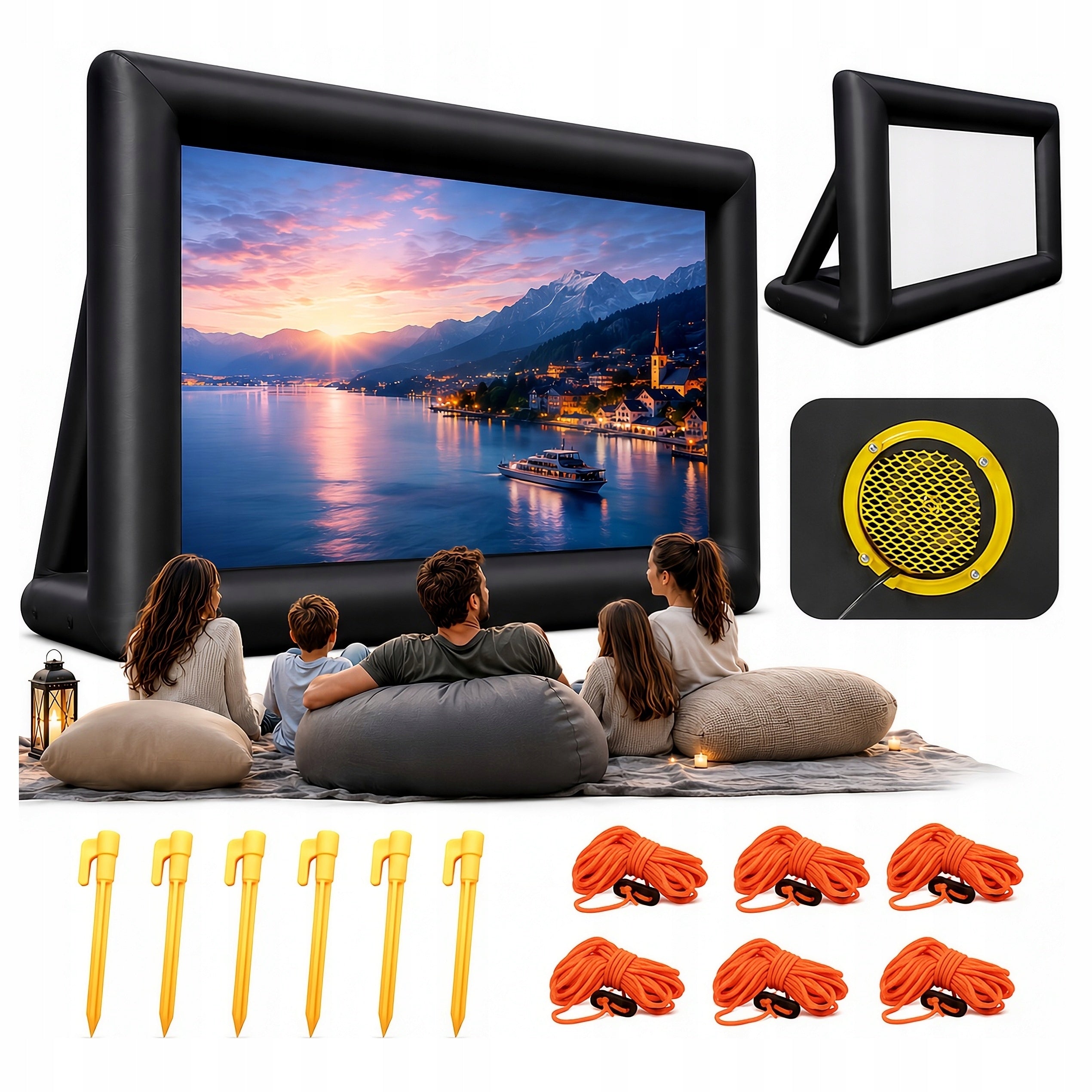 LARGE PROJECTION SCREEN PORTABLE INFLATABLE + PROJECTOR BLOWER CINEMA 240