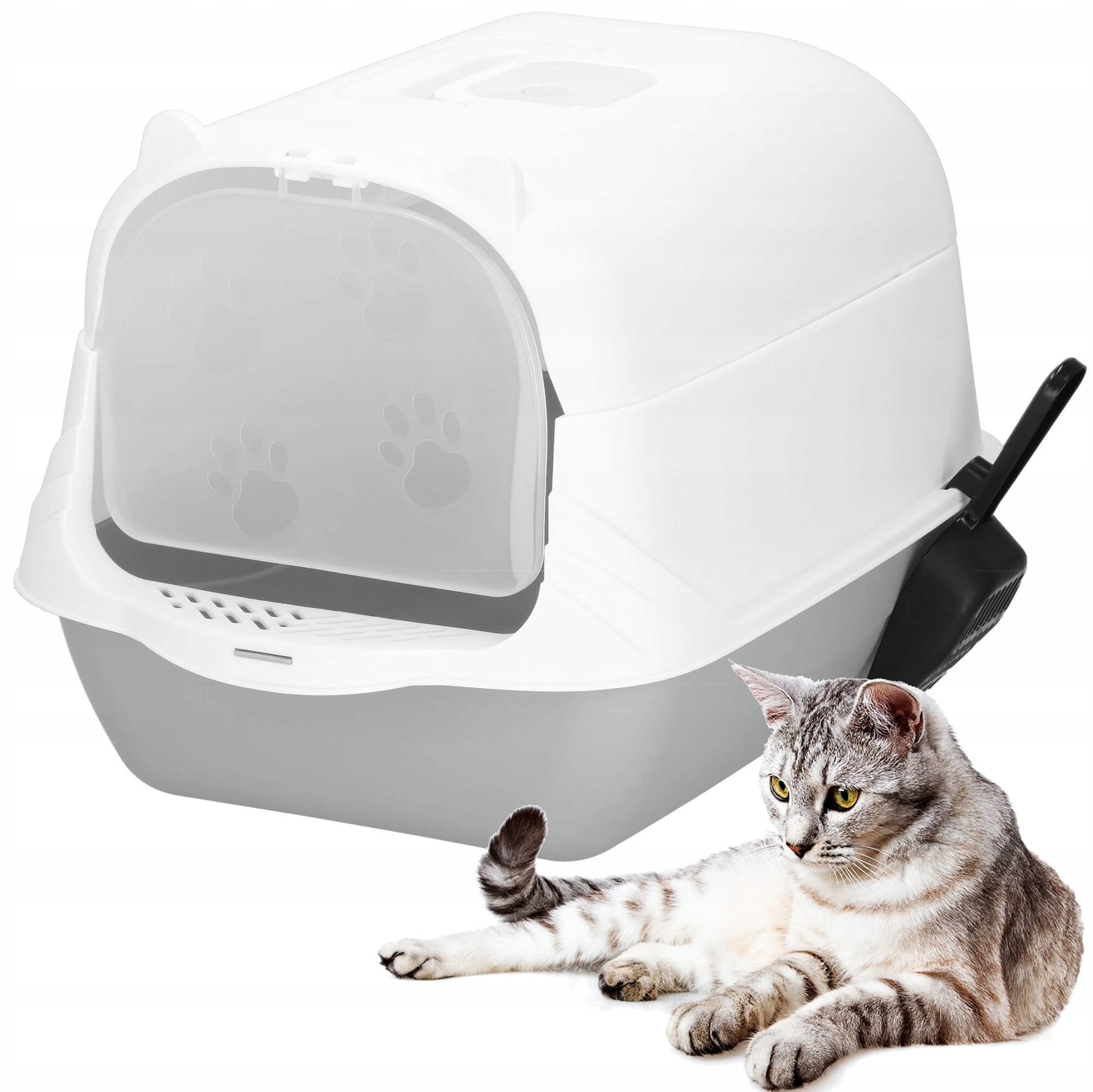 LARGE RABBIT CAT LITTER BOX 49x36cm TOILET CLOSED WITH LITTER XL SPATULA Model PA0335 KUWETA DLA KOTA