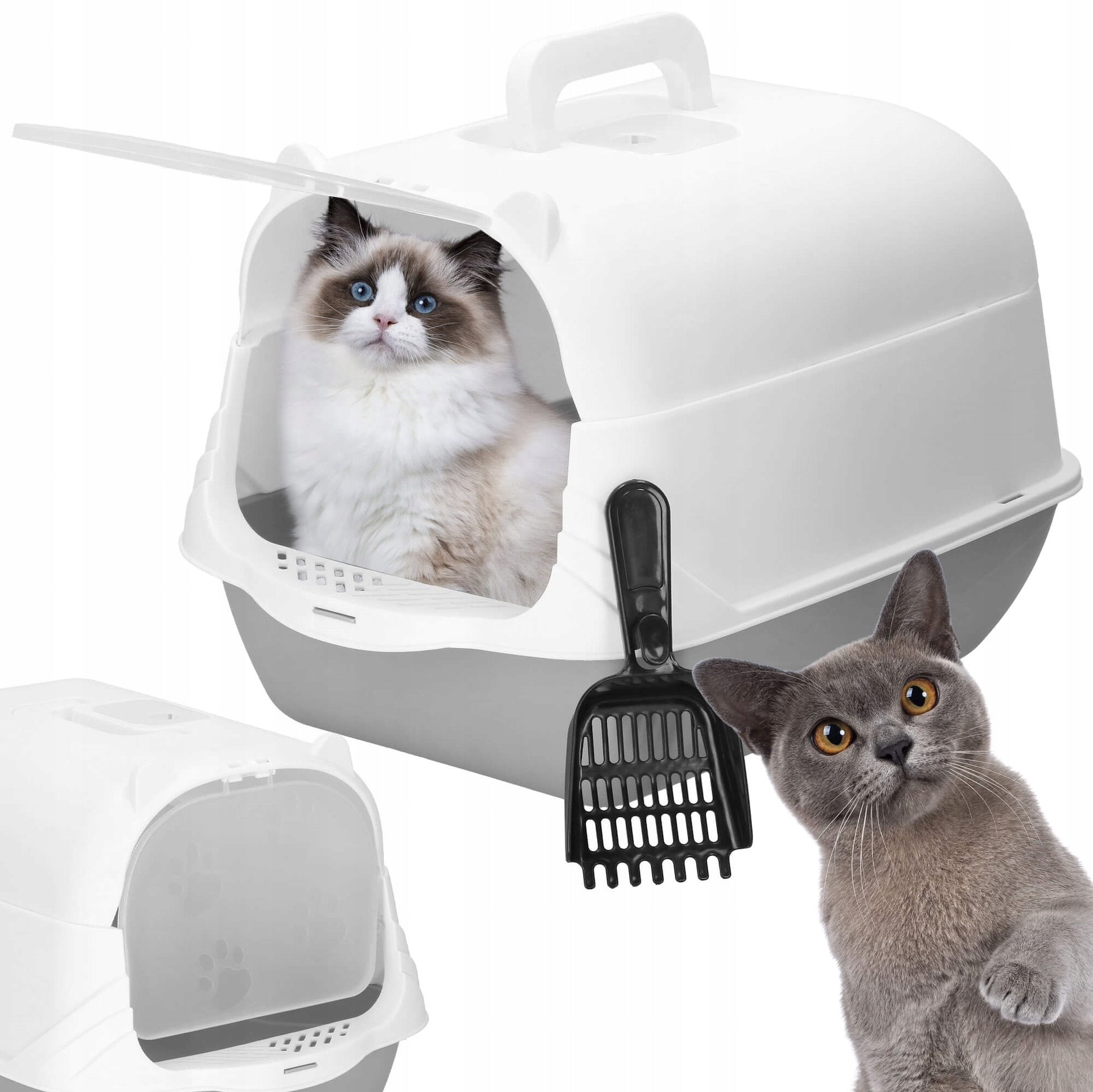 LARGE RABBIT CAT LITTER BOX 49x36cm TOILET CLOSED WITH LITTER XL SPATULA Packaging status original