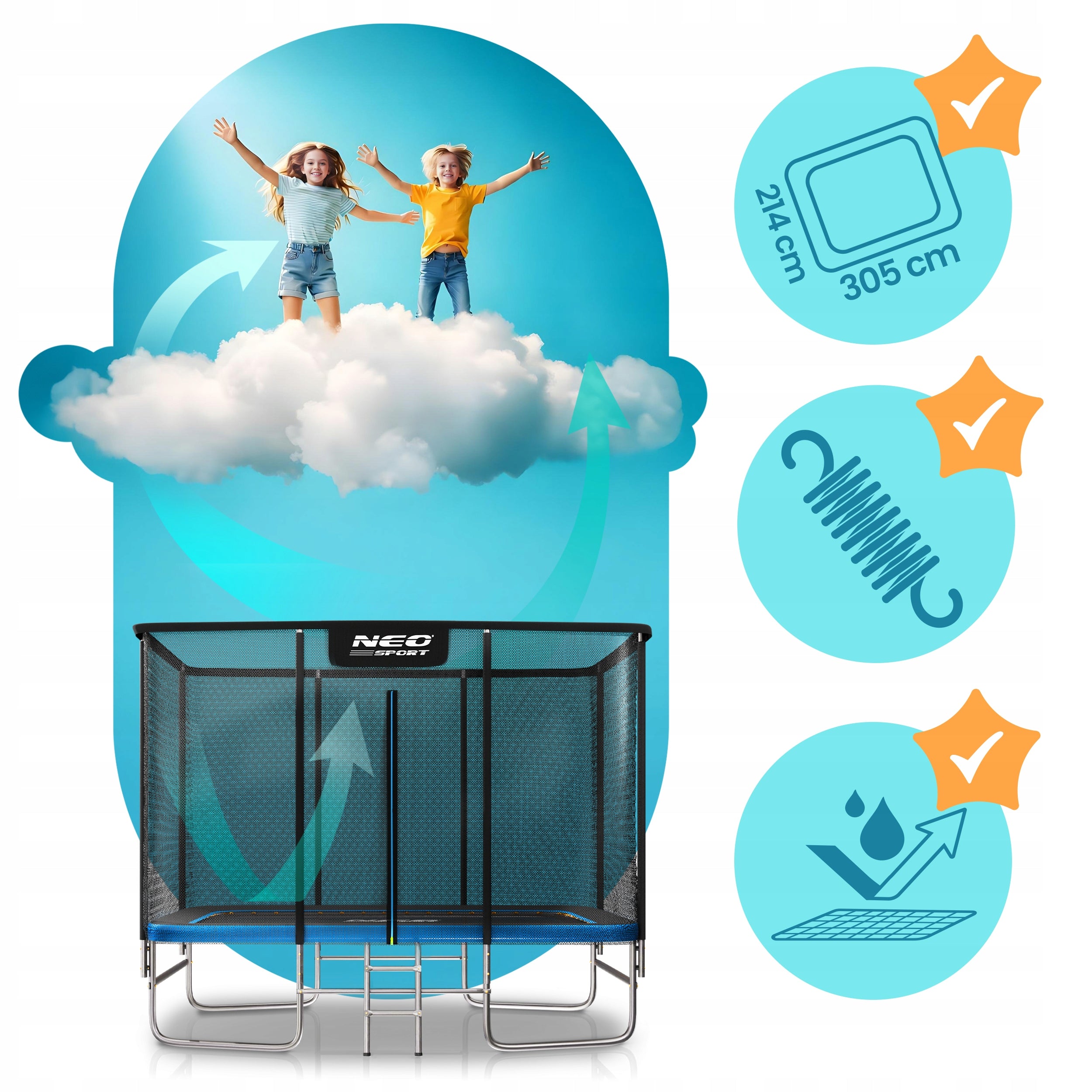 LARGE RECTANGULAR GARDEN TRAMPOLINE 305x213cm 10x7ft FOR CHILDREN SAFE Manufacturer code NS-07X10Z251