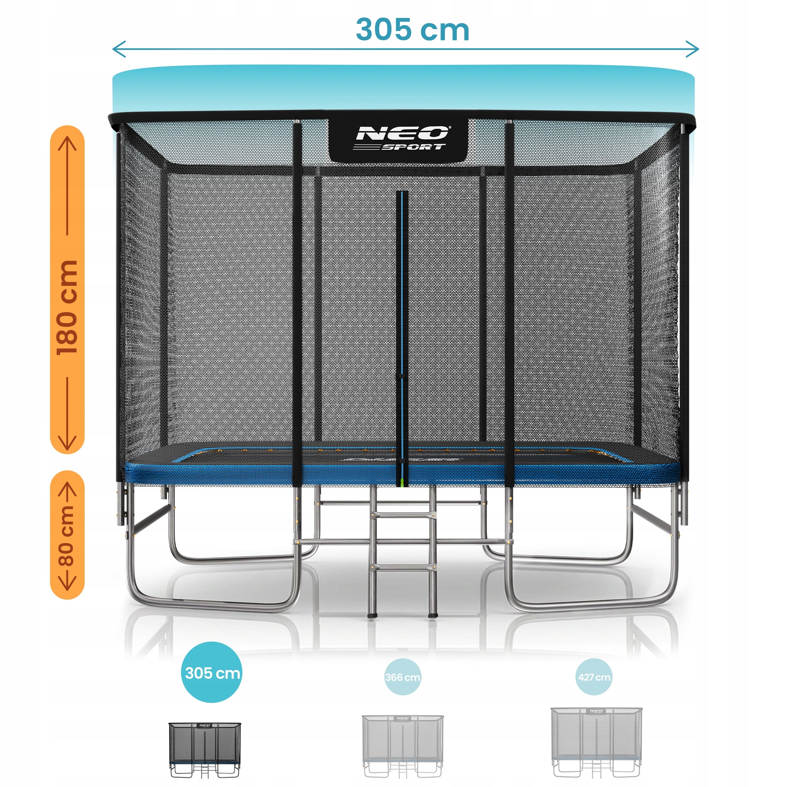 LARGE RECTANGULAR GARDEN TRAMPOLINE 305x213cm 10x7ft FOR CHILDREN SAFE Total height 260 cm