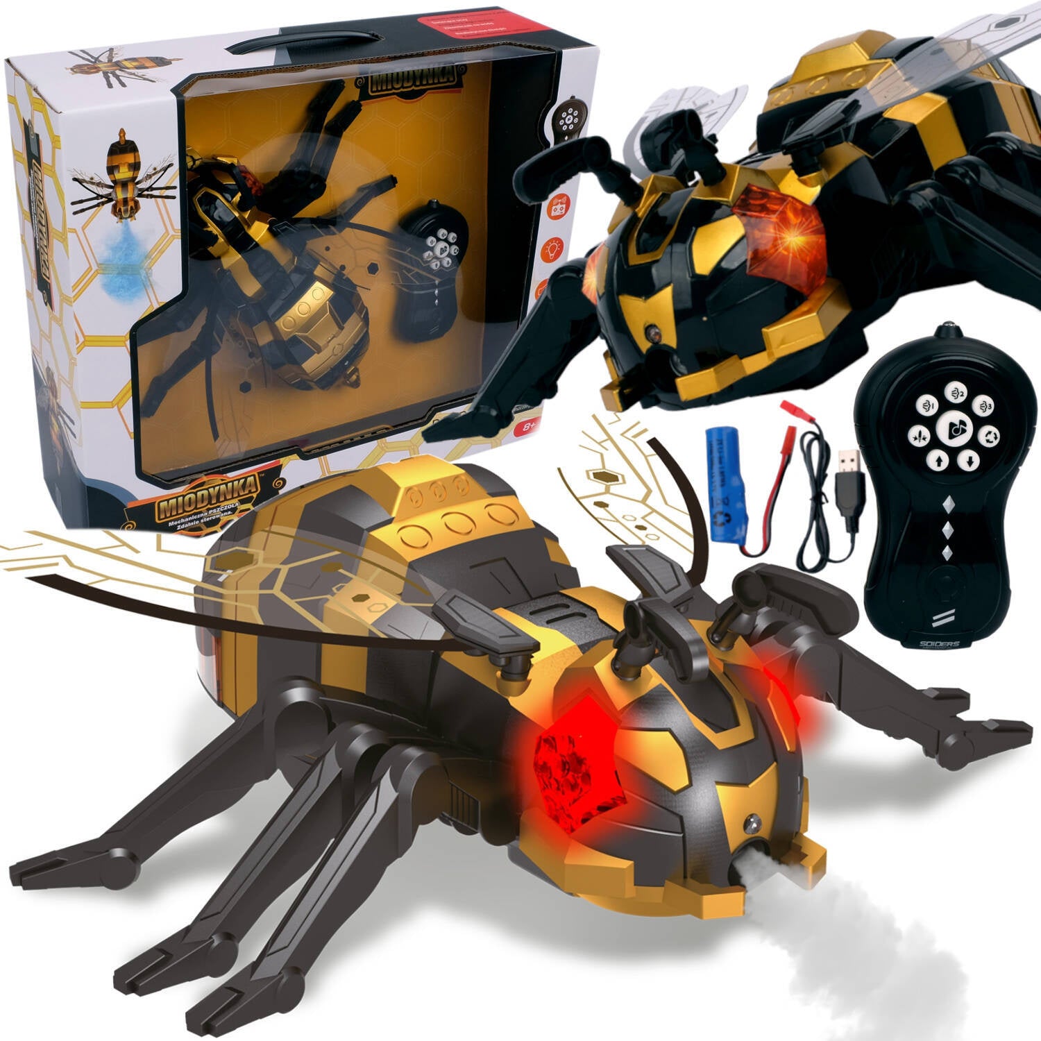 LARGE REMOTE CONTROLLED Bee SPRAYS MIST LED PILOT R/C Spider