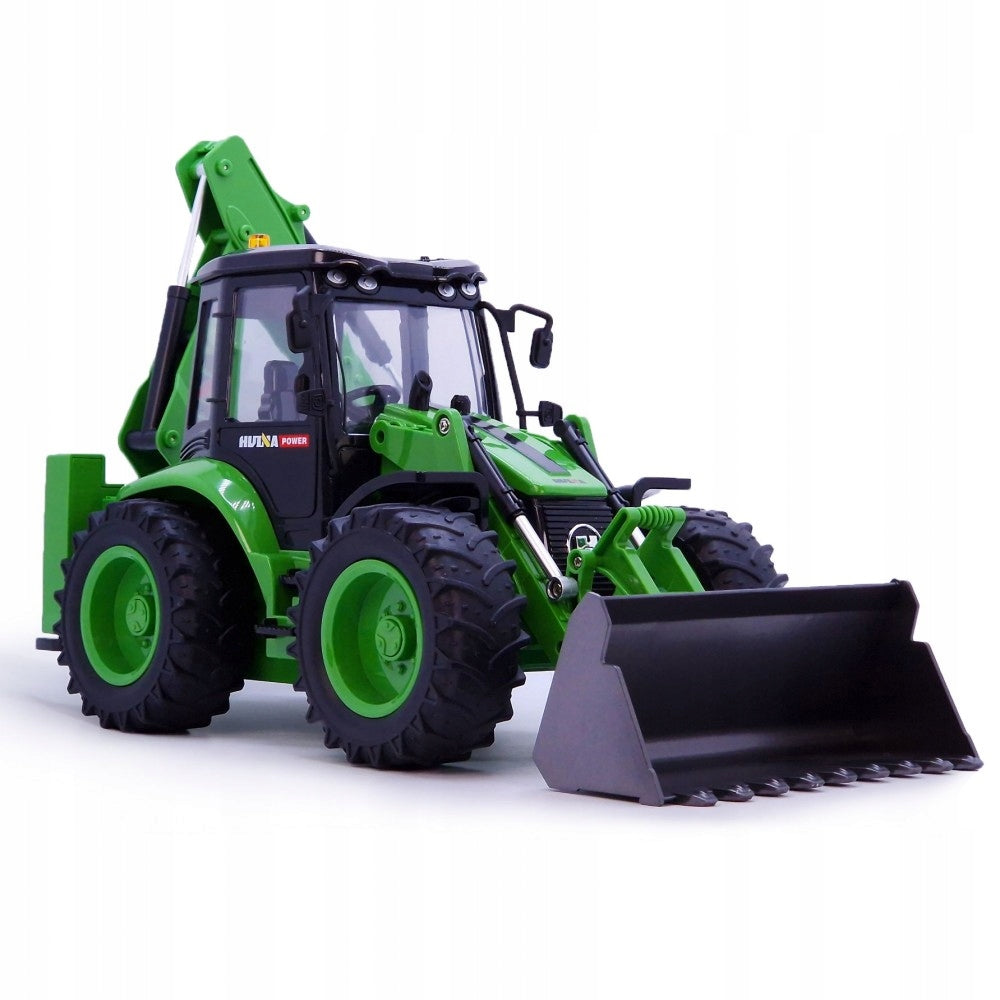 LARGE REMOTE CONTROLLED EXCAVATOR HUINA LOADER FOR REMOTE CONTROL RUBBER WHEELS, LEDS Color green