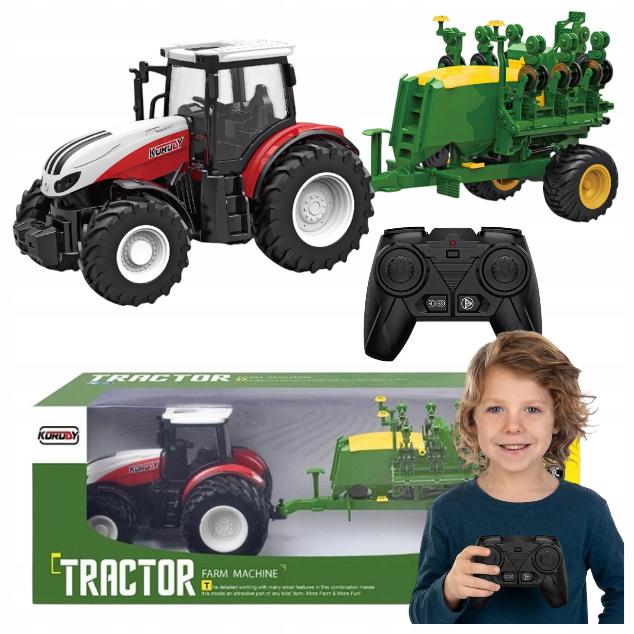 LARGE REMOTE CONTROLLED RED TRACTOR AGRICULTURAL MACHINE FUN SMALL FARMER