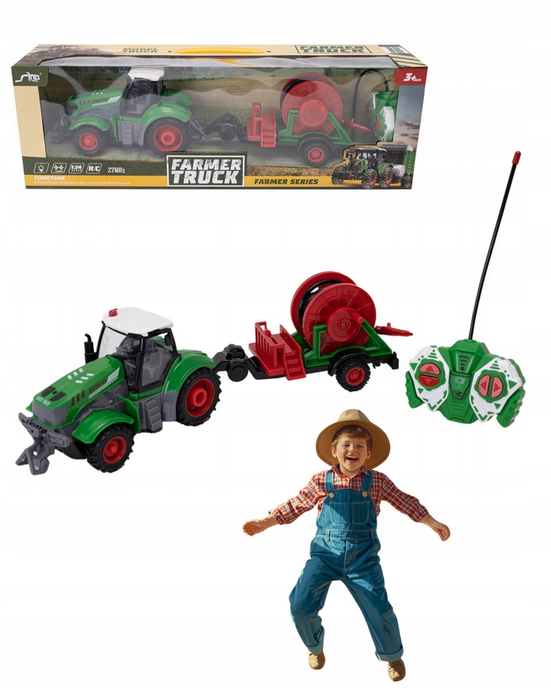 LARGE REMOTE CONTROLLED TRACTOR WITH RC IRRIGATION TRAILER FOR REMOTE CONTROL