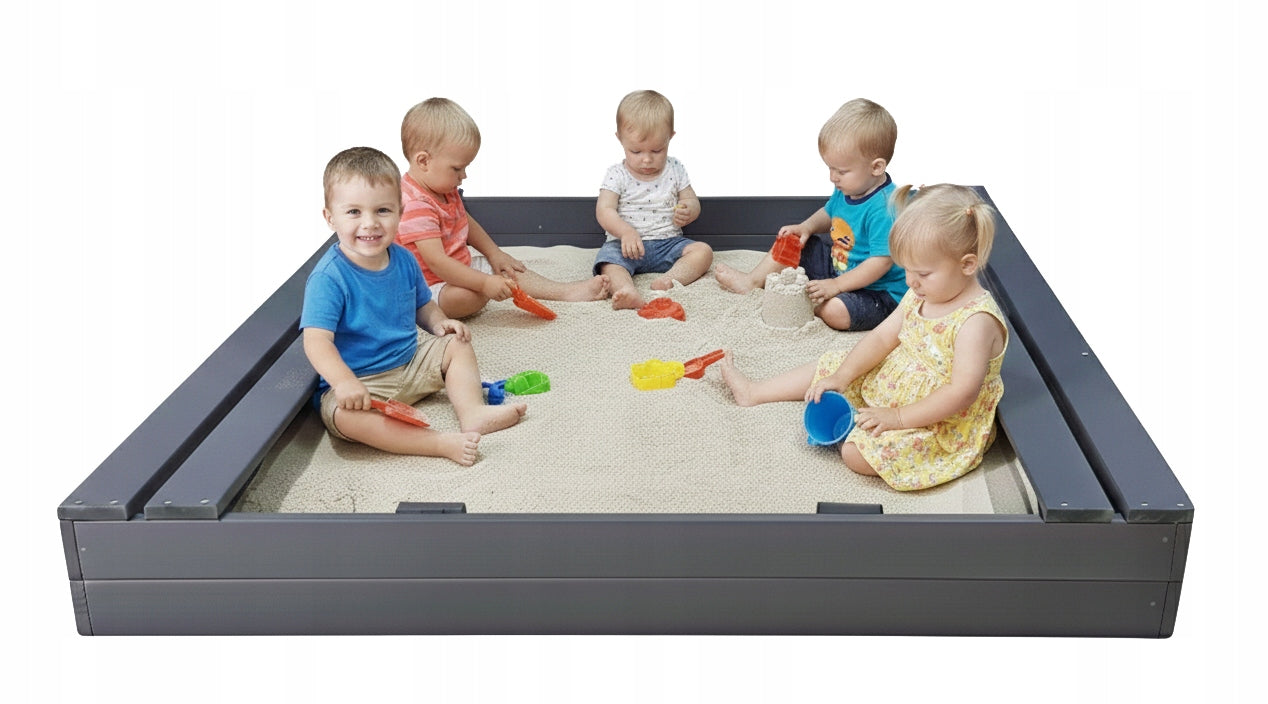 LARGE SANDBOX 150X150 WOODEN WITH BENCHES 2X IMPREGNATED ANTHRACITE Packaging status original