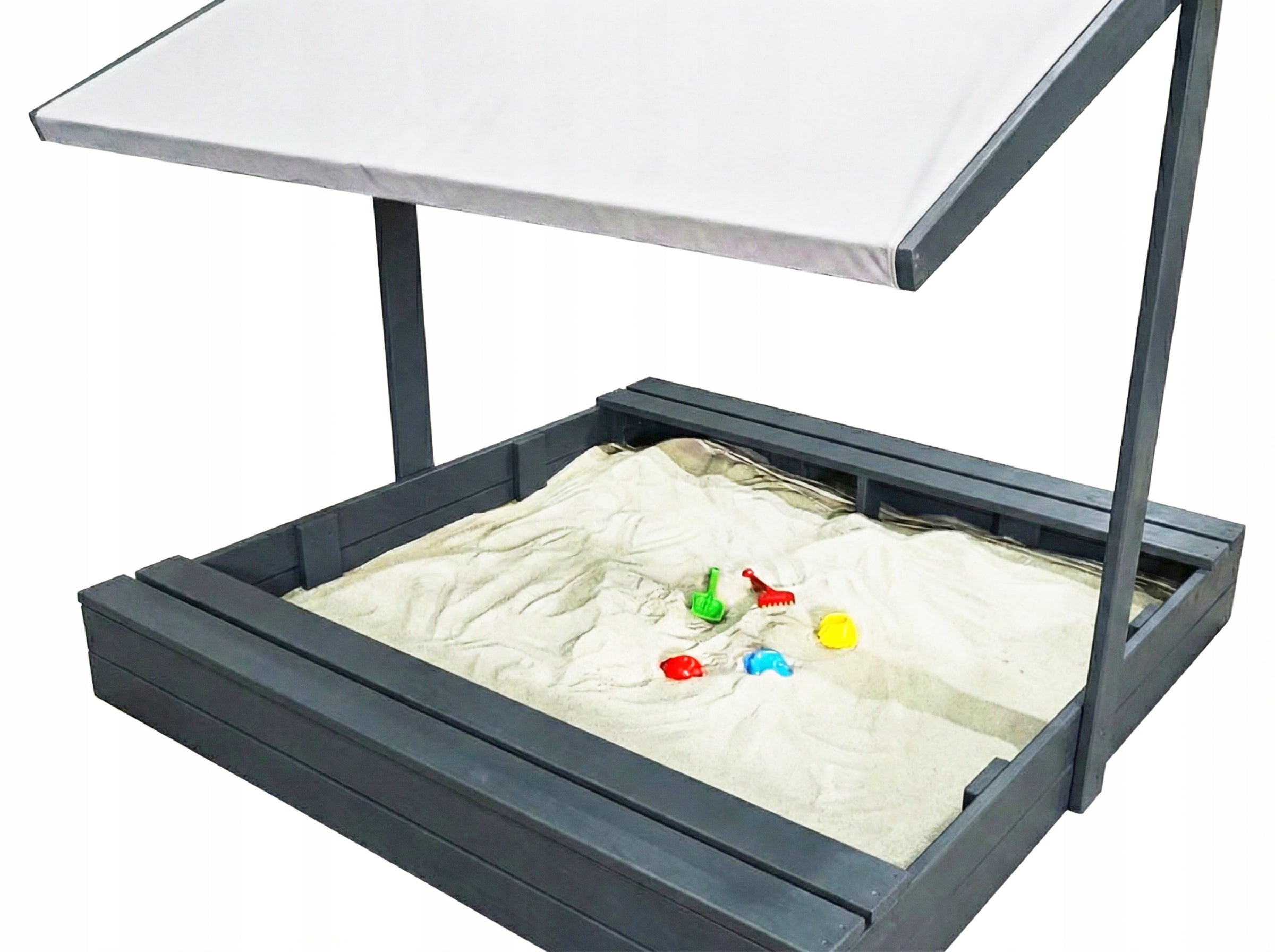 LARGE SANDBOX 150X150 WOODEN WITH VISOR 2X IMPREGNATED ANTHRACITE Length 150 cm