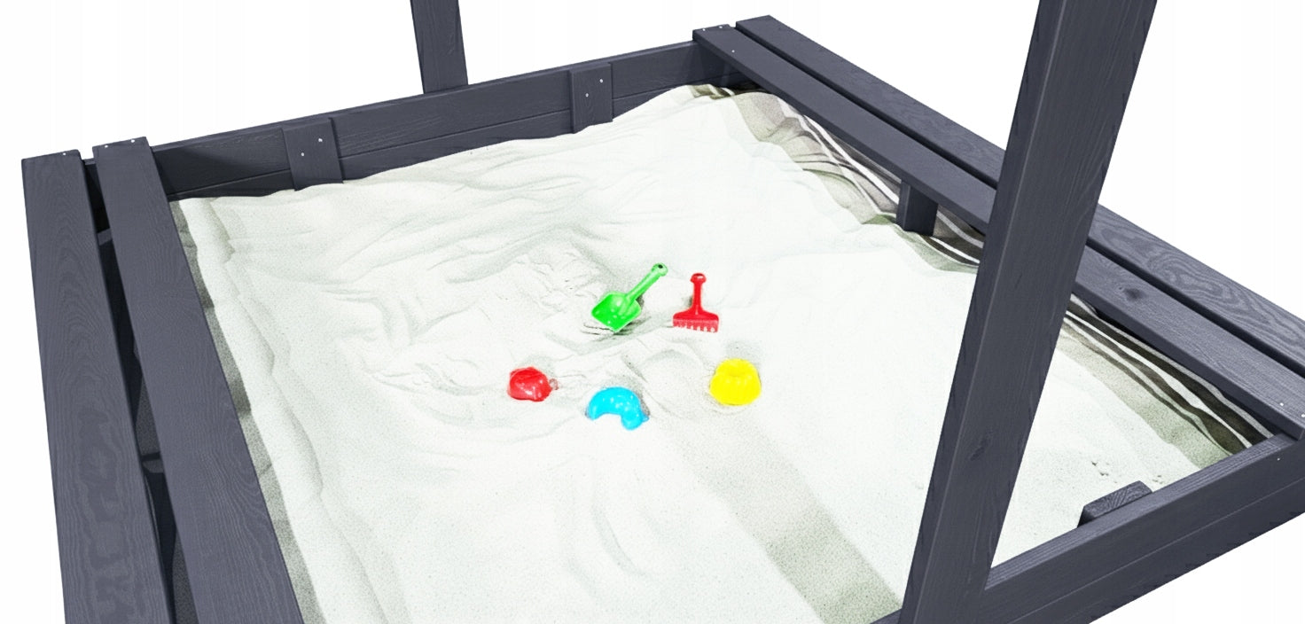 LARGE SANDBOX 150X150 WOODEN WITH VISOR 2X IMPREGNATED ANTHRACITE Product width 150 cm