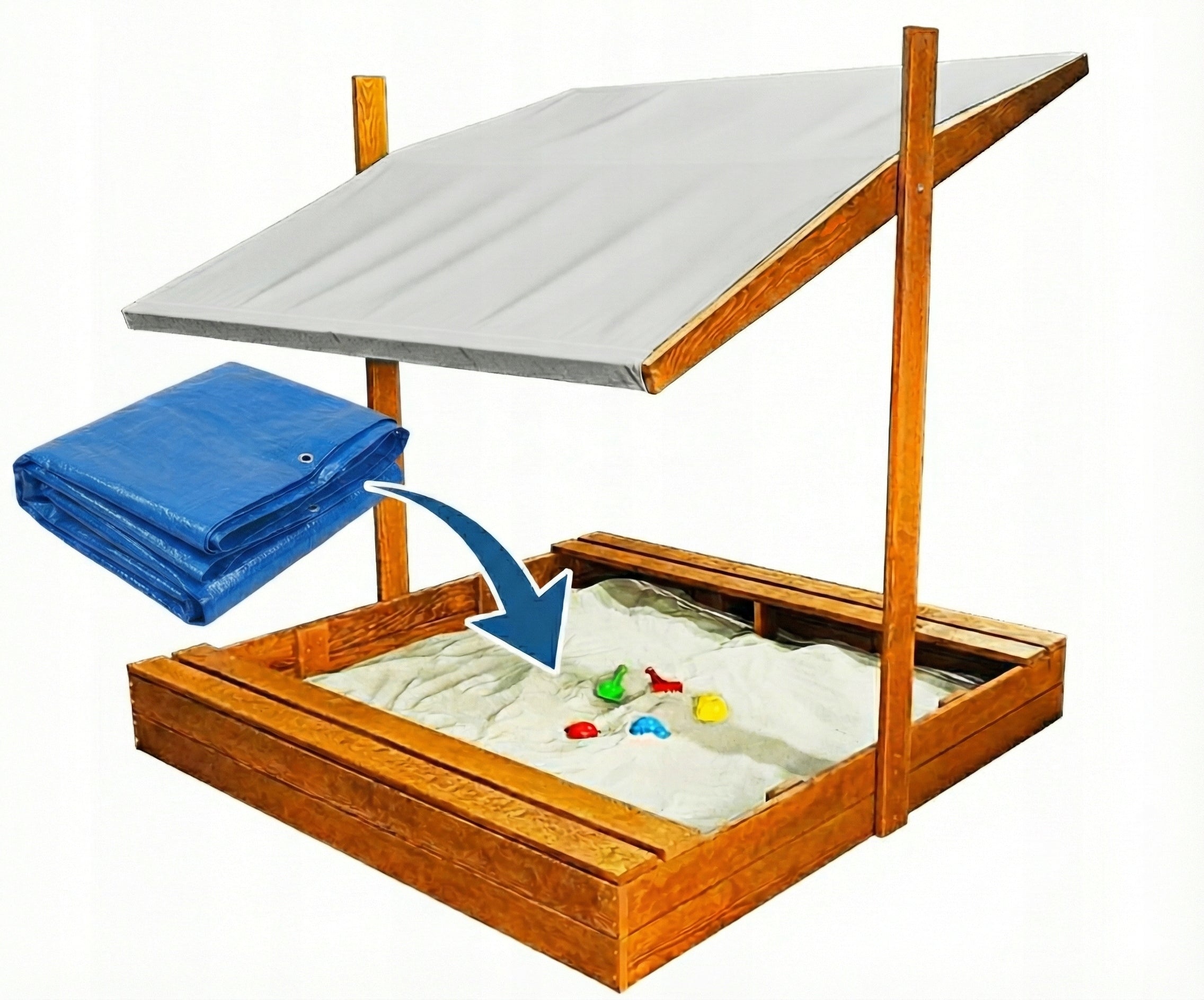 LARGE SANDBOX 150X150 WOODEN WITH VISOR 2X IMPREGNATED MANUFACTURER PL Kid's age 3＋ years