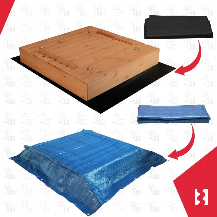 LARGE SANDBOX CLOSED 100 CM FOR CHILDREN WITH BENCHES BROWN IMPREGNATED Kid's age 12＋ months