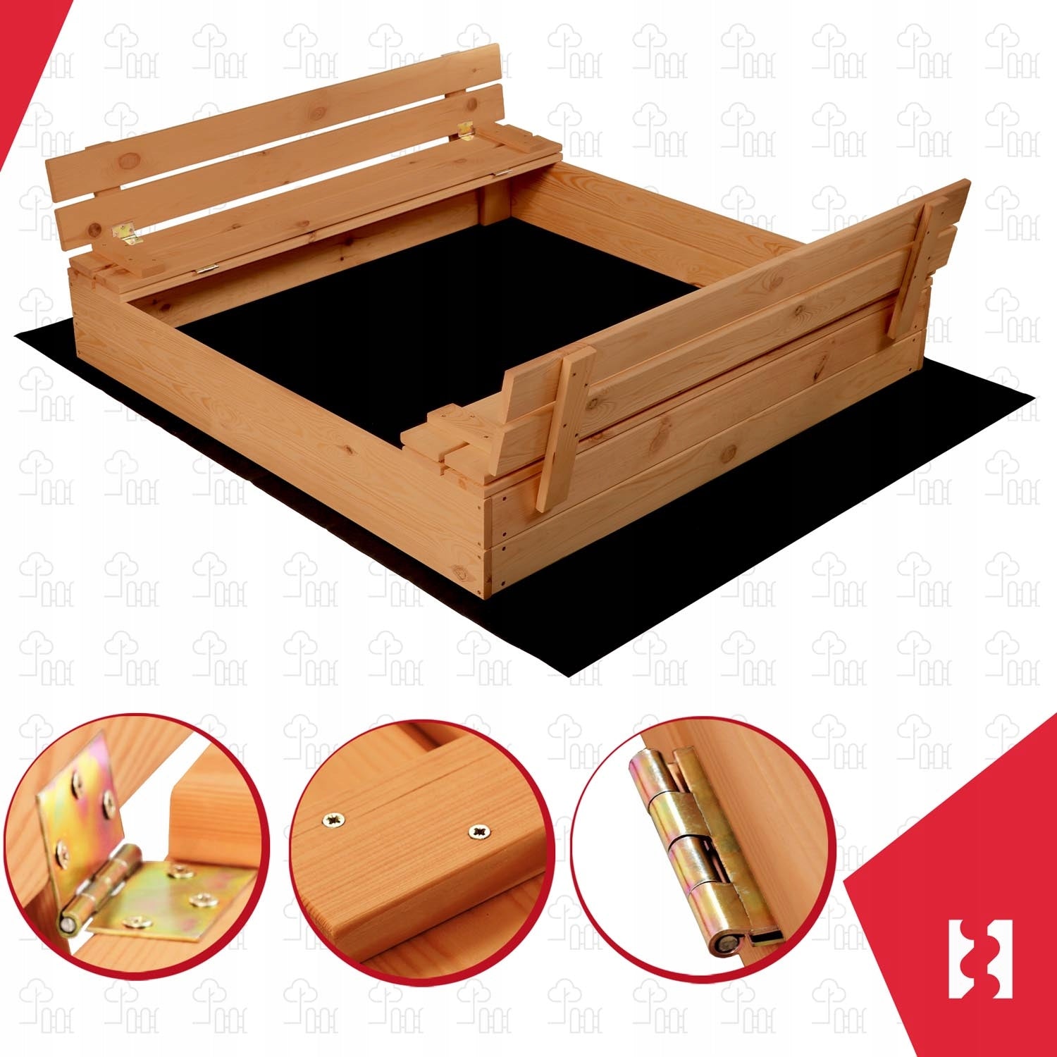 LARGE SANDBOX CLOSED 100 CM FOR CHILDREN WITH BENCHES BROWN IMPREGNATED Kind wooden