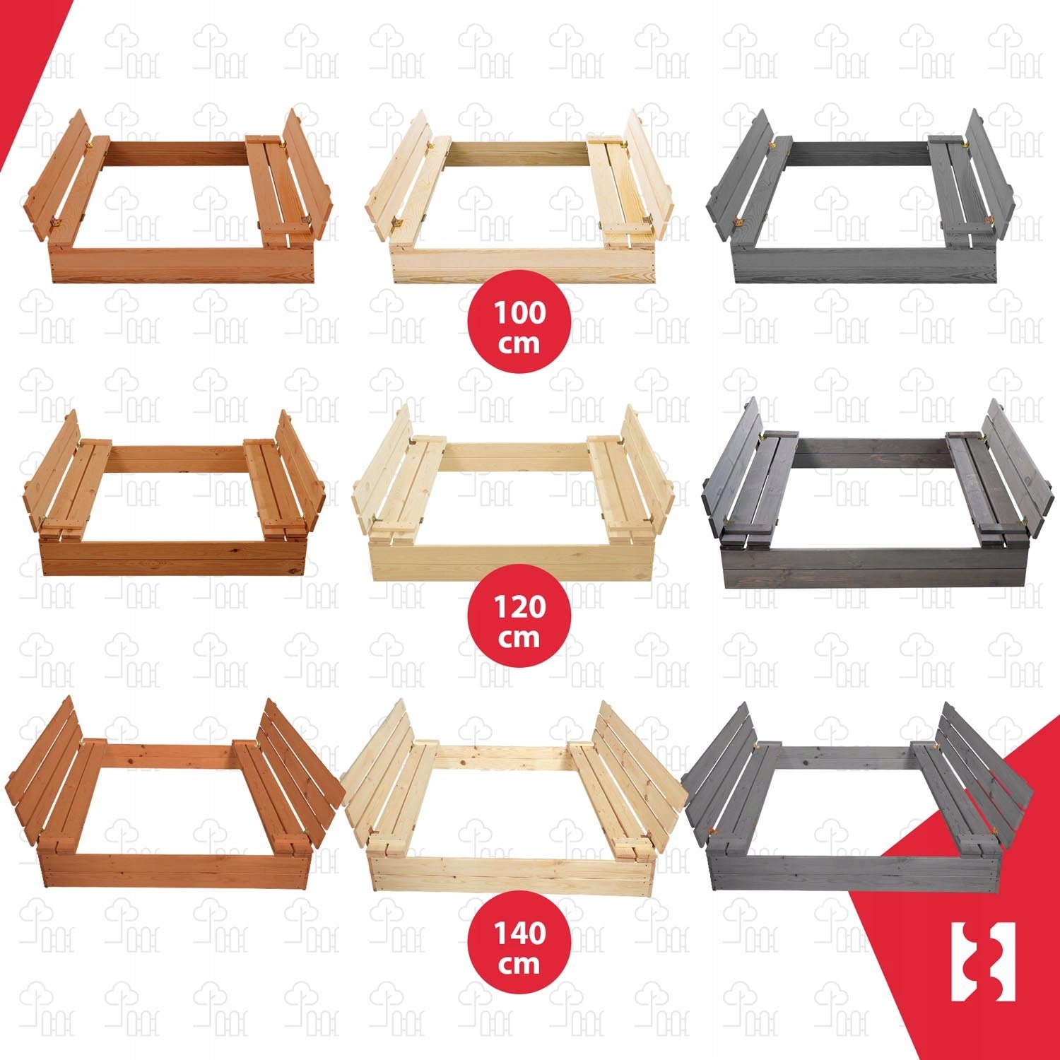 LARGE SANDBOX CLOSED 100 CM FOR CHILDREN WITH BENCHES BROWN IMPREGNATED Length 100 cm