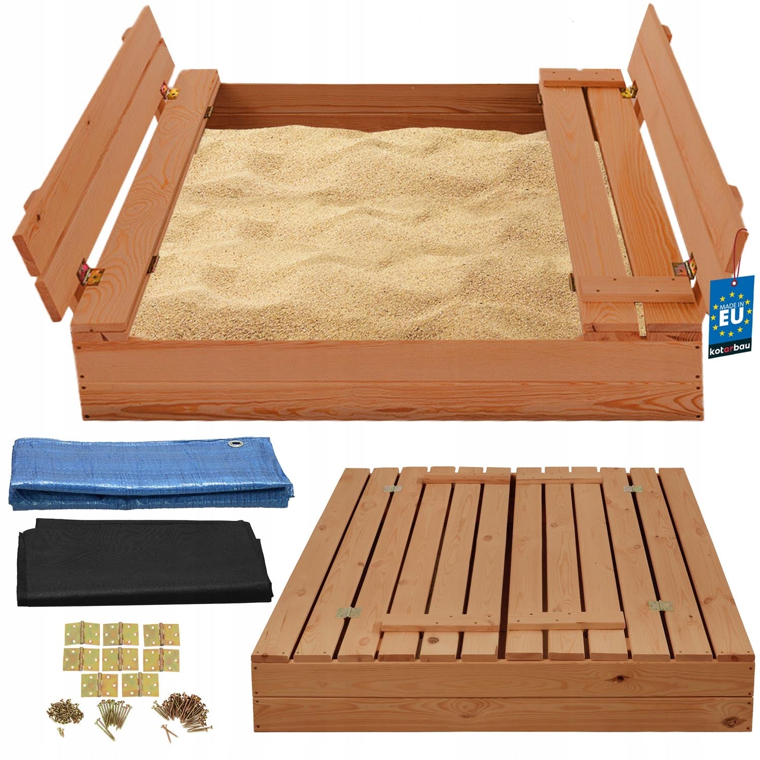 LARGE SANDBOX CLOSED 100 CM FOR CHILDREN WITH BENCHES BROWN IMPREGNATED