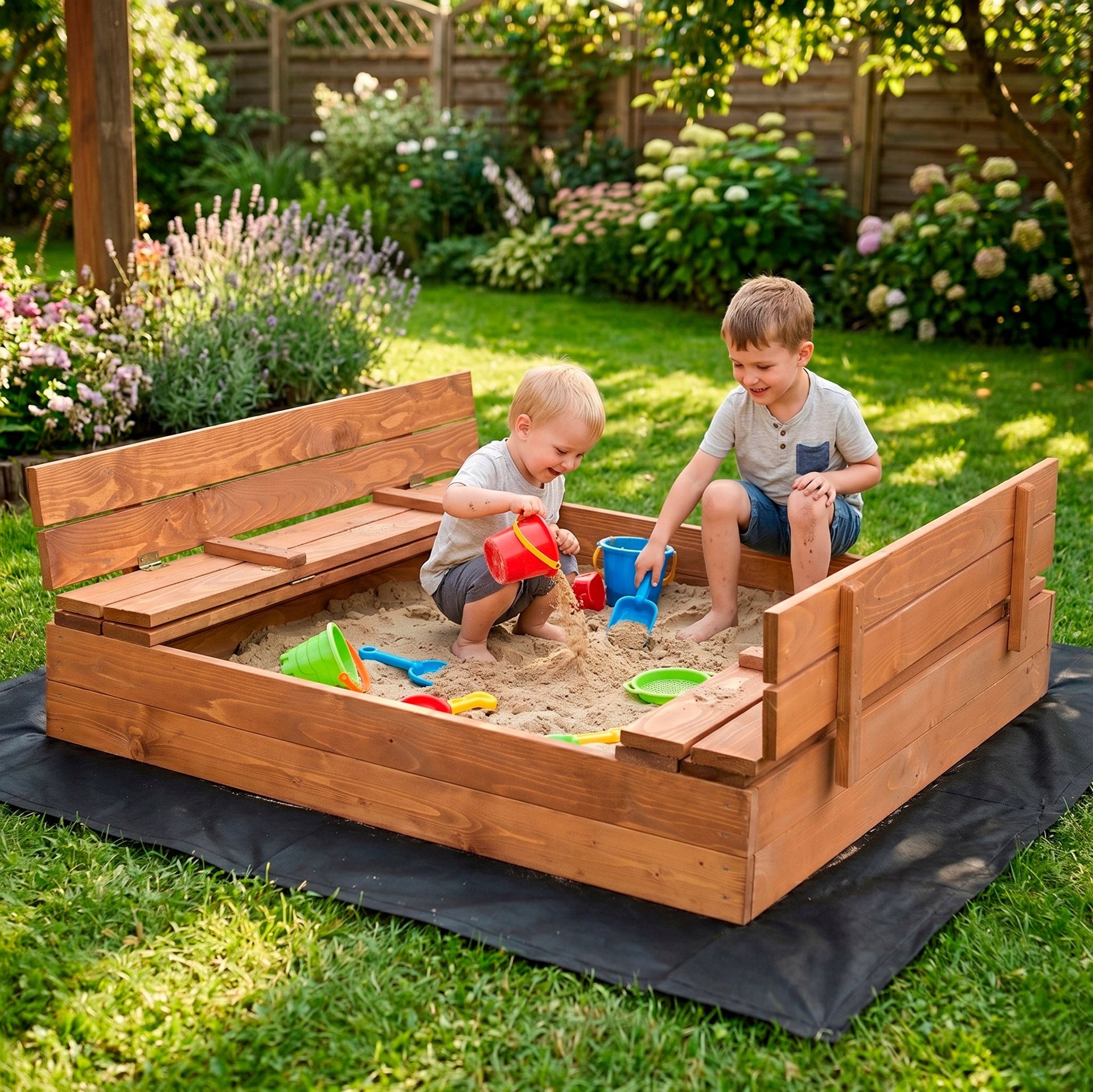 LARGE SANDBOX CLOSED WOODEN IMPREGNATED 120cm PREMIUM FOLDING Packaging status original