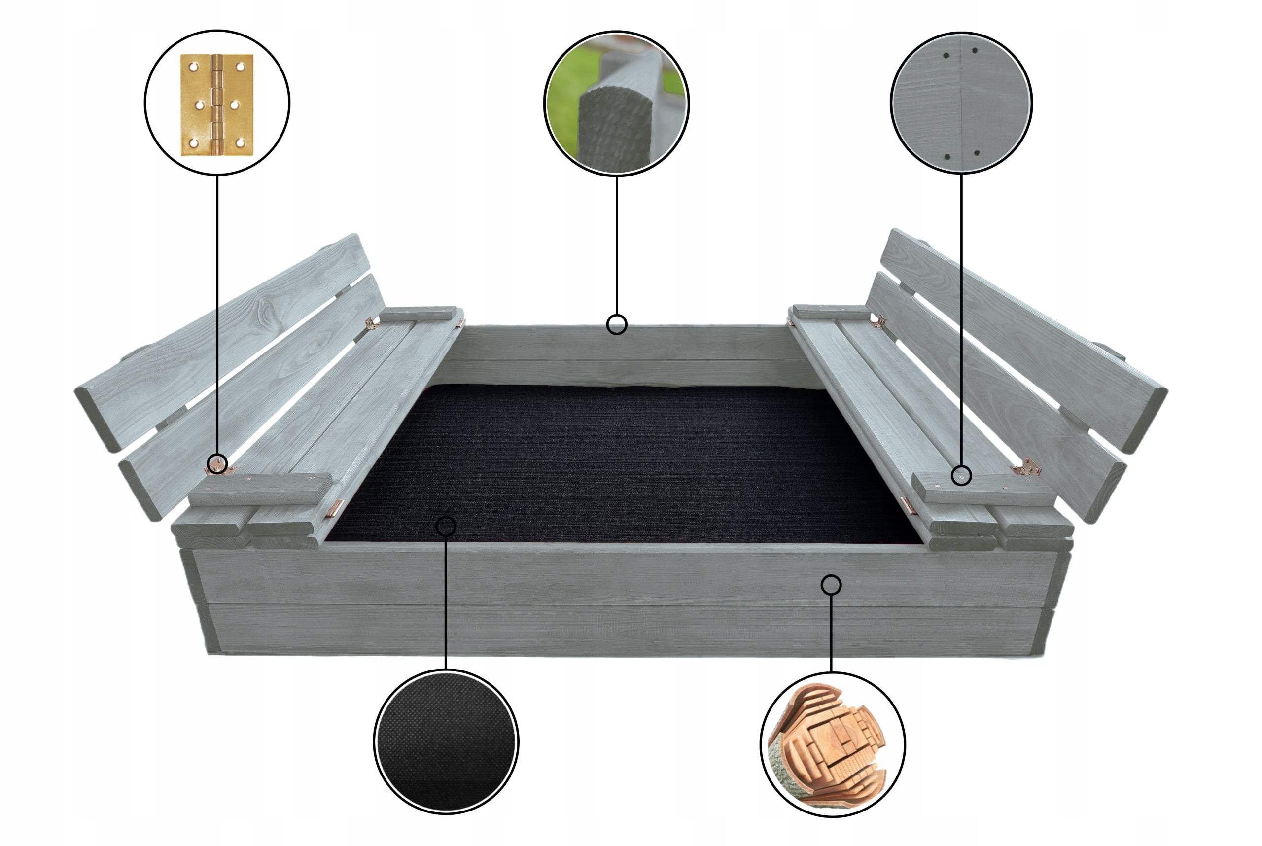 LARGE SANDBOX IMPREGNATED CLOSED WOODEN 120X120CM GRAPHITE MANUFACTURER Product width 120 cm