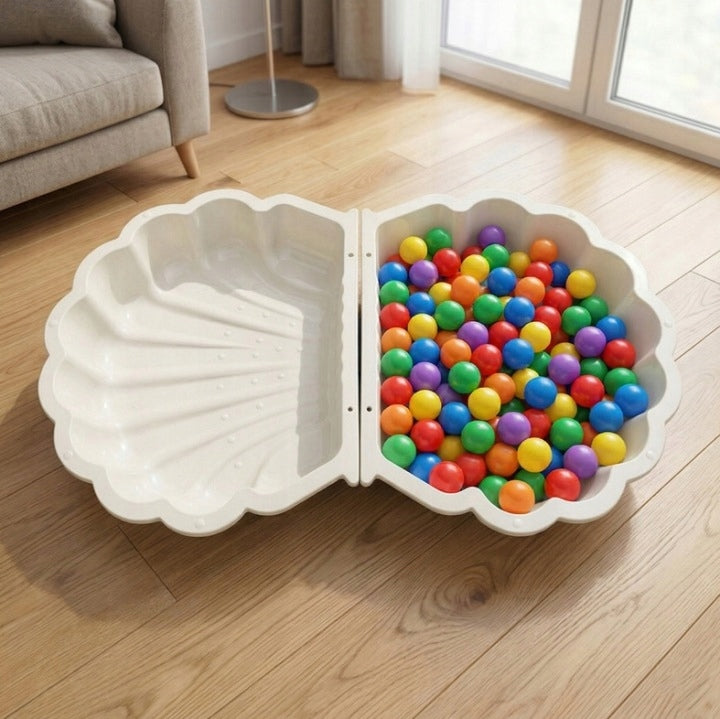 LARGE SANDBOX POOL 2IN1 SHELL CLOSED WITH LID BEIGE PLASTIC Kind plastic