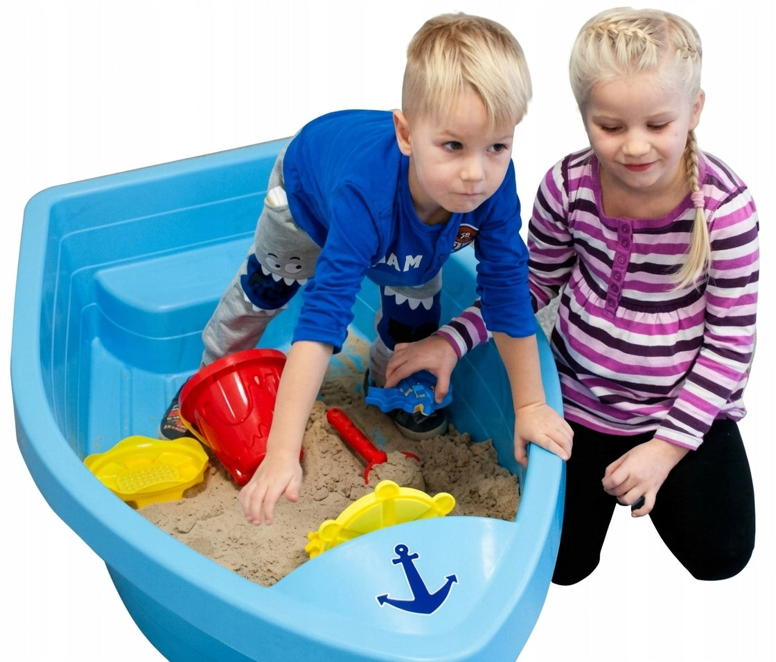 LARGE SANDBOX POOL BOAT WITH BENCH 130 CM STRONG + COVER PalPlay Length 130 cm