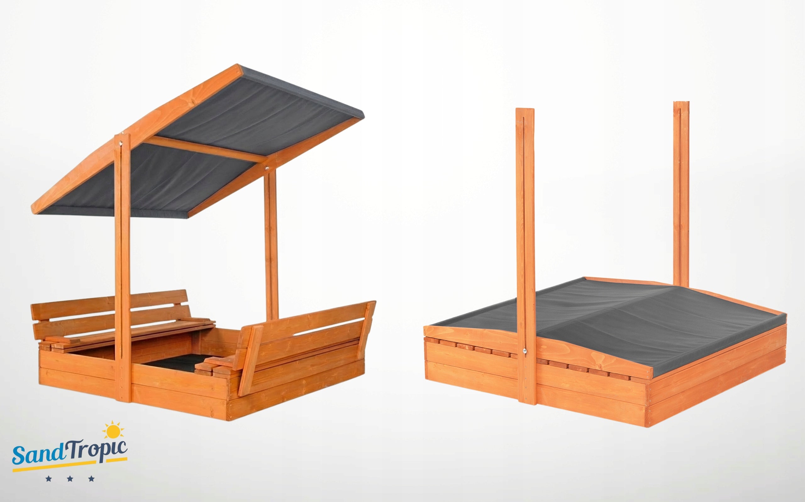 LARGE SANDBOX WITH VISOR IMPREGNATED WOODEN 120 cm 3D VIDEO HOLES Kind wooden
