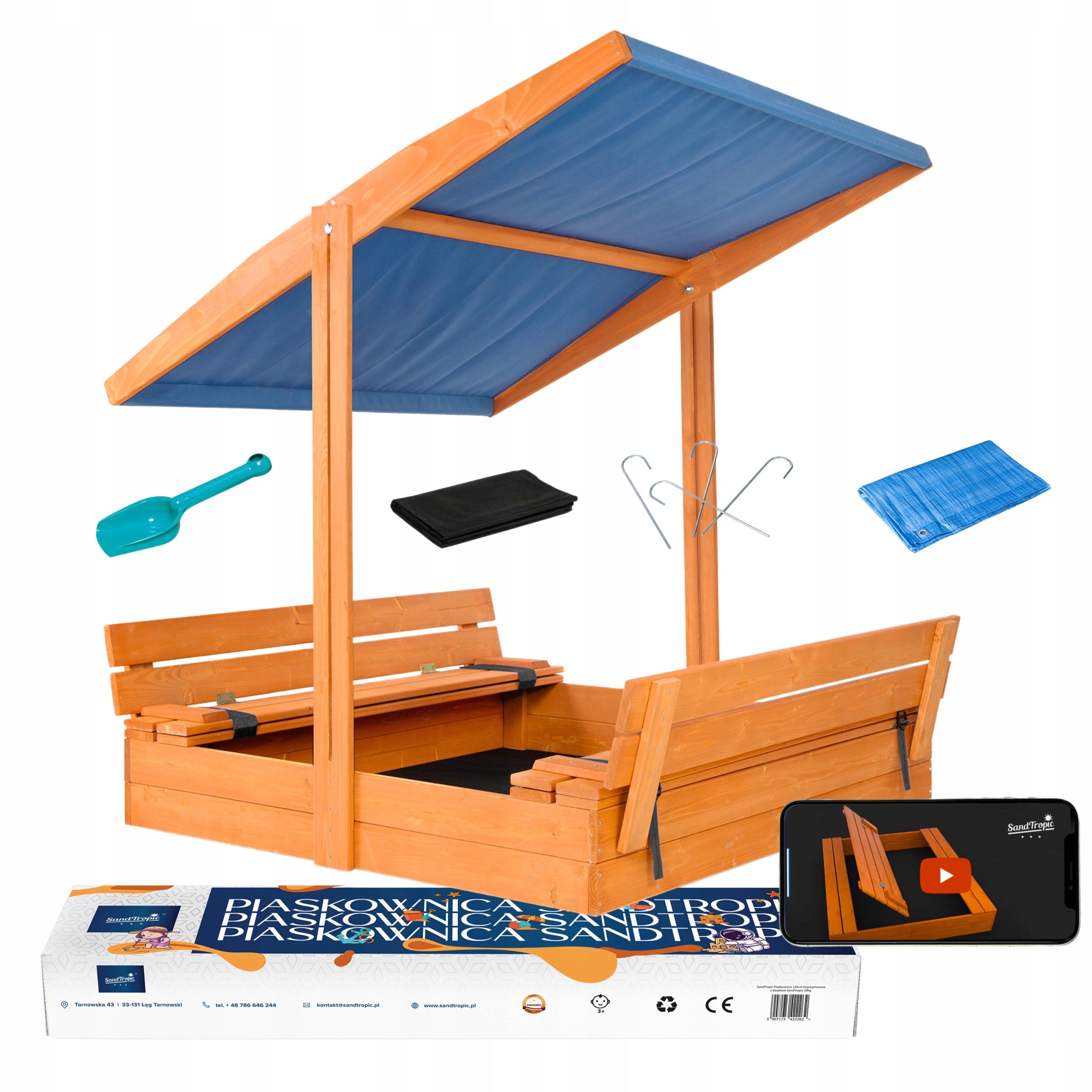 LARGE SANDBOX WITH WOOD IMPREGNATED 120 VIDEO BENCHES CE